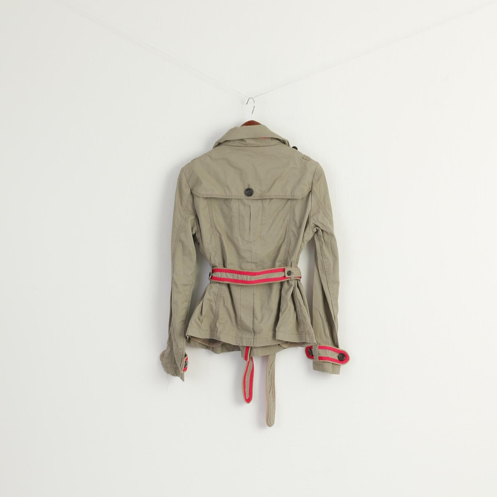 Superdry Women L (M) Jacket Beige Vintage Mac 100% Cotton Belted Fited Top