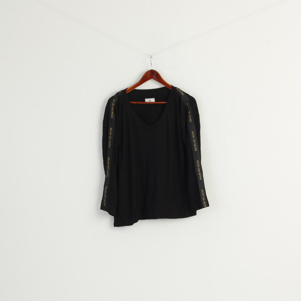 My Manifesto Women S Shirt Black Cotton Oversize Stretch V Neck Now or Never Top