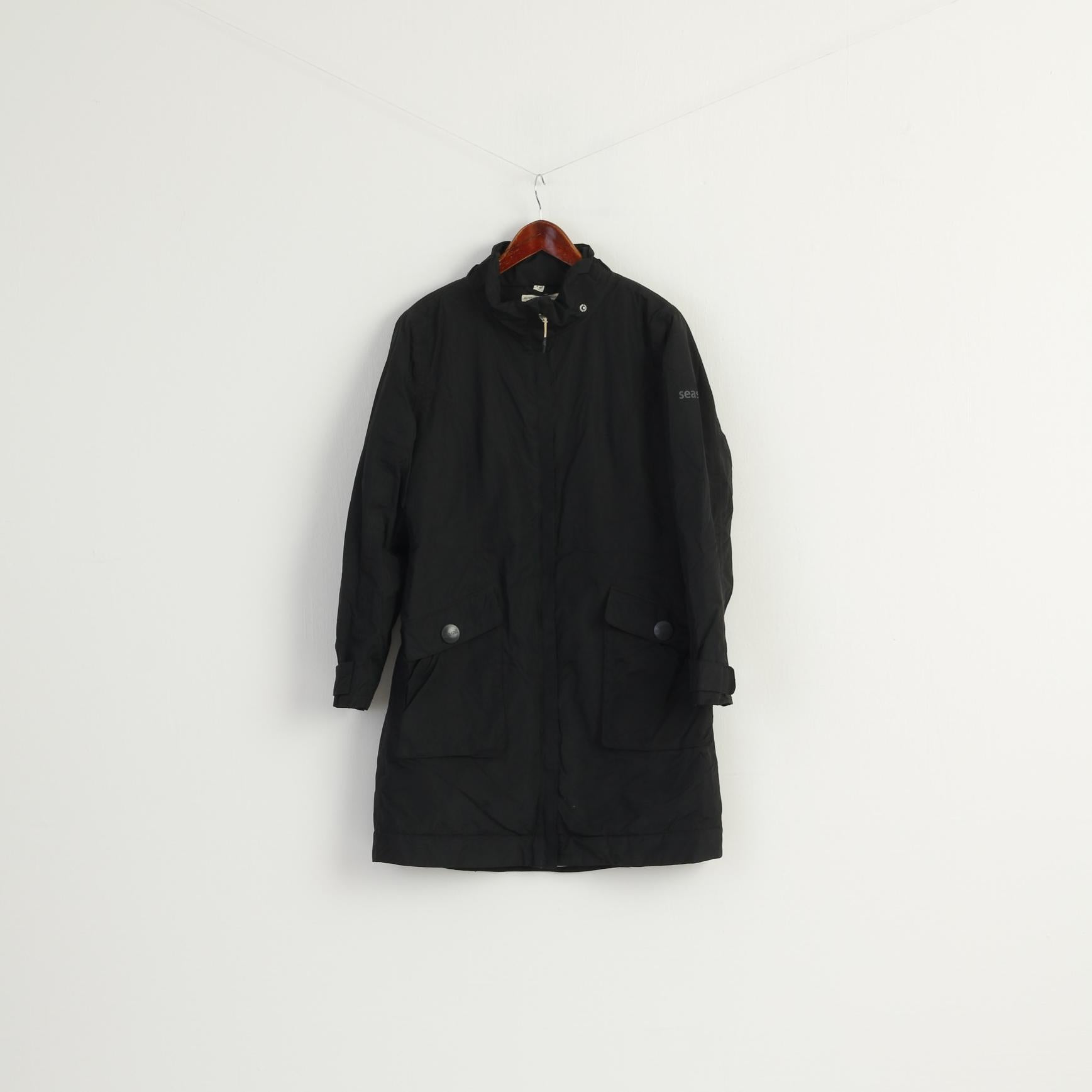 Seasalt Women 12 M Rain Coat Black Waterproof Breathable Full Zipper Casual Top