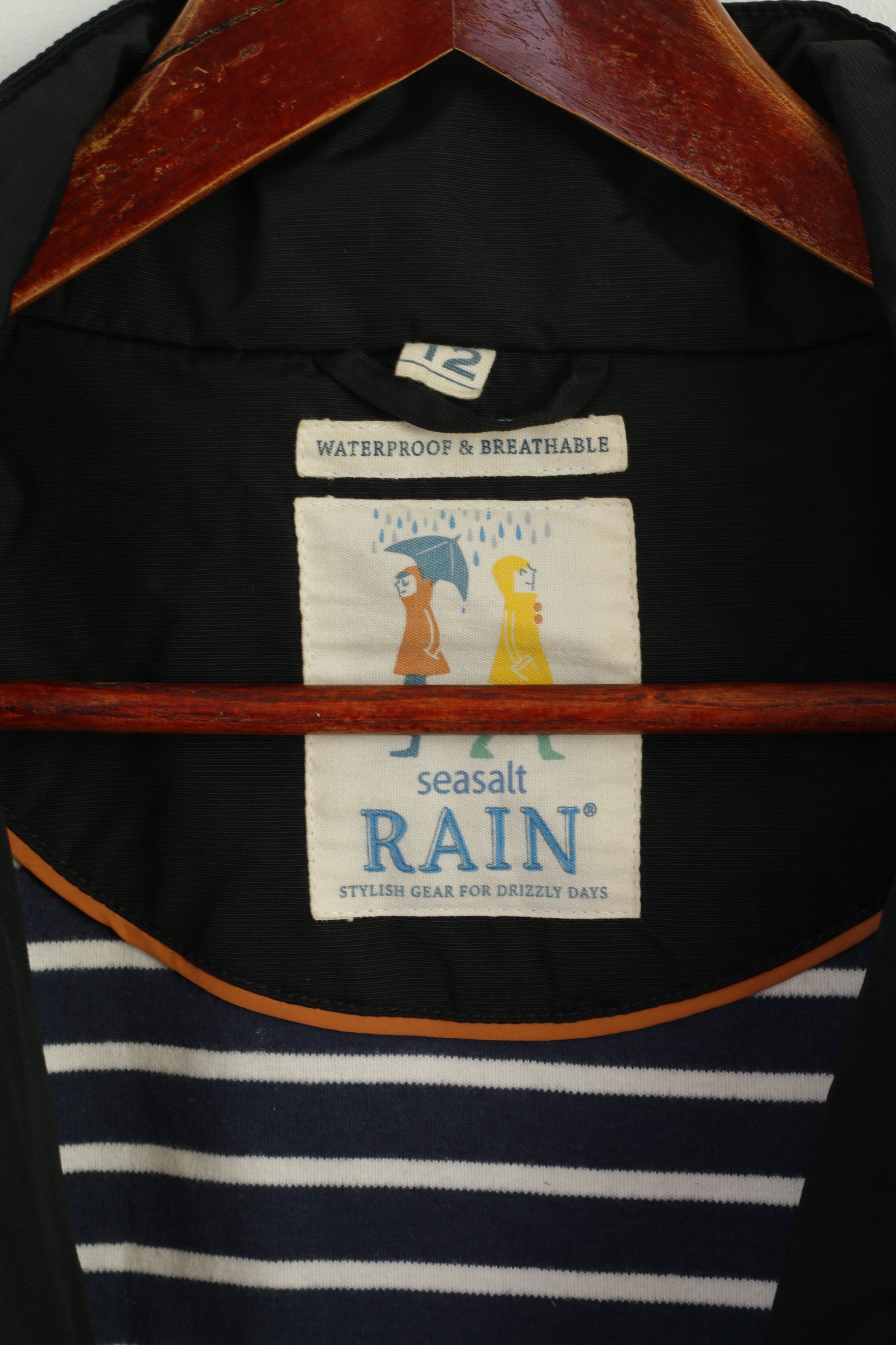 Seasalt Women 12 M Rain Coat Black Waterproof Breathable Full Zipper Casual Top