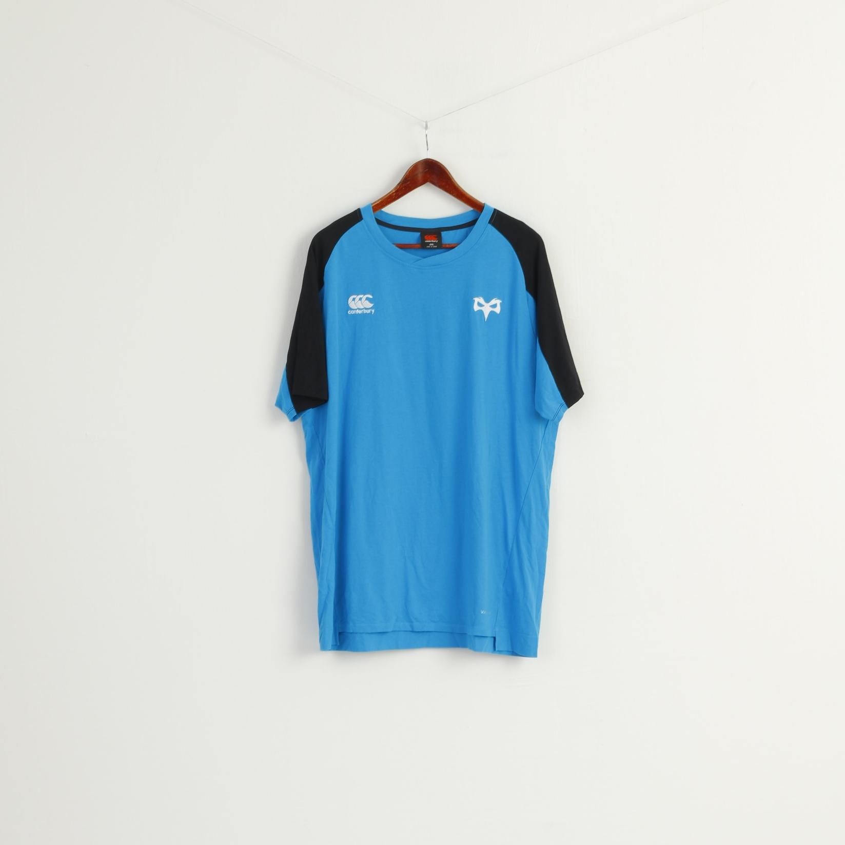 Canterbury Men XXL Shirt Blue Cotton OSPREYS Rugby Lovell New Zealand Sport Top