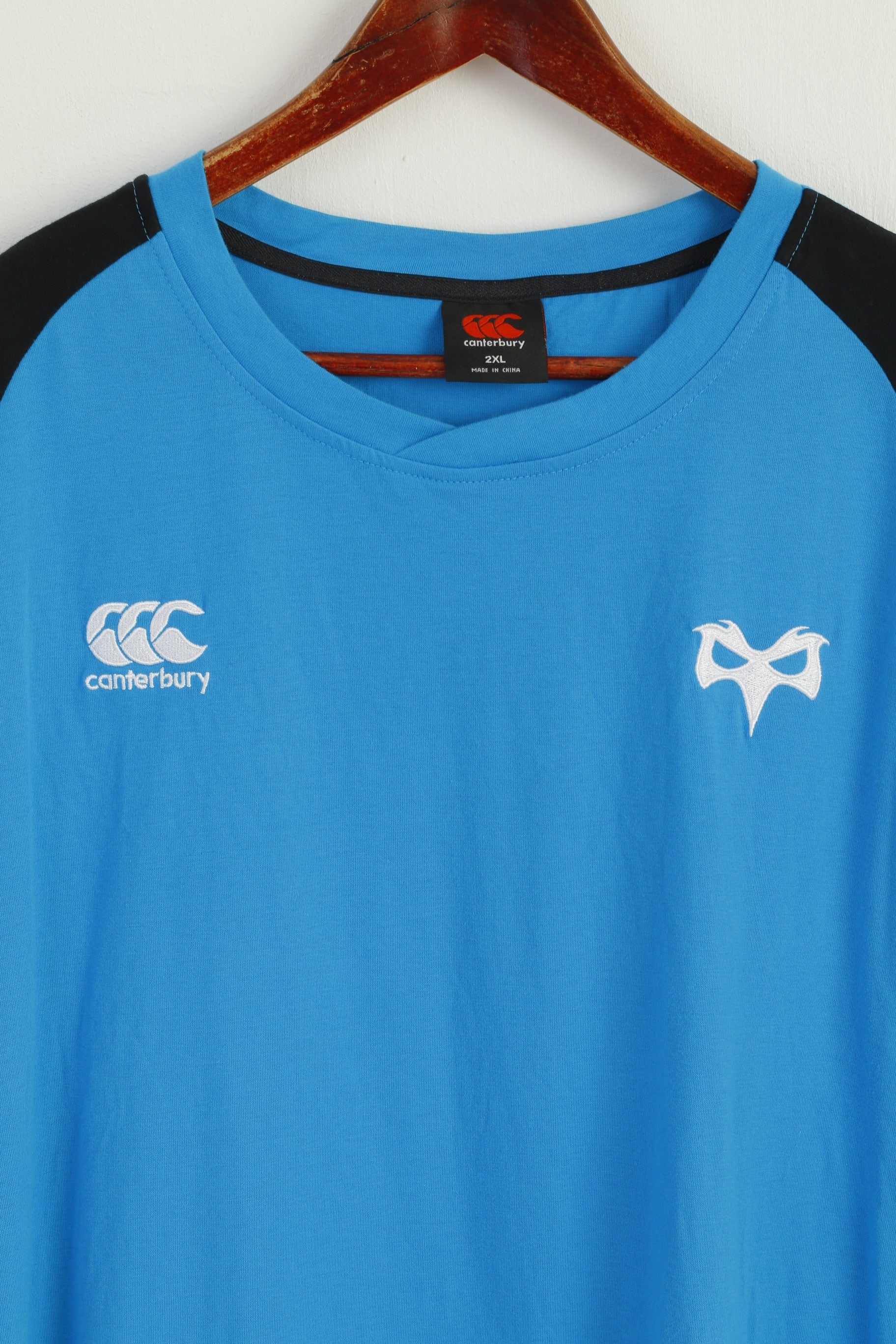 Canterbury Men XXL Shirt Blue Cotton OSPREYS Rugby Lovell New Zealand Sport Top