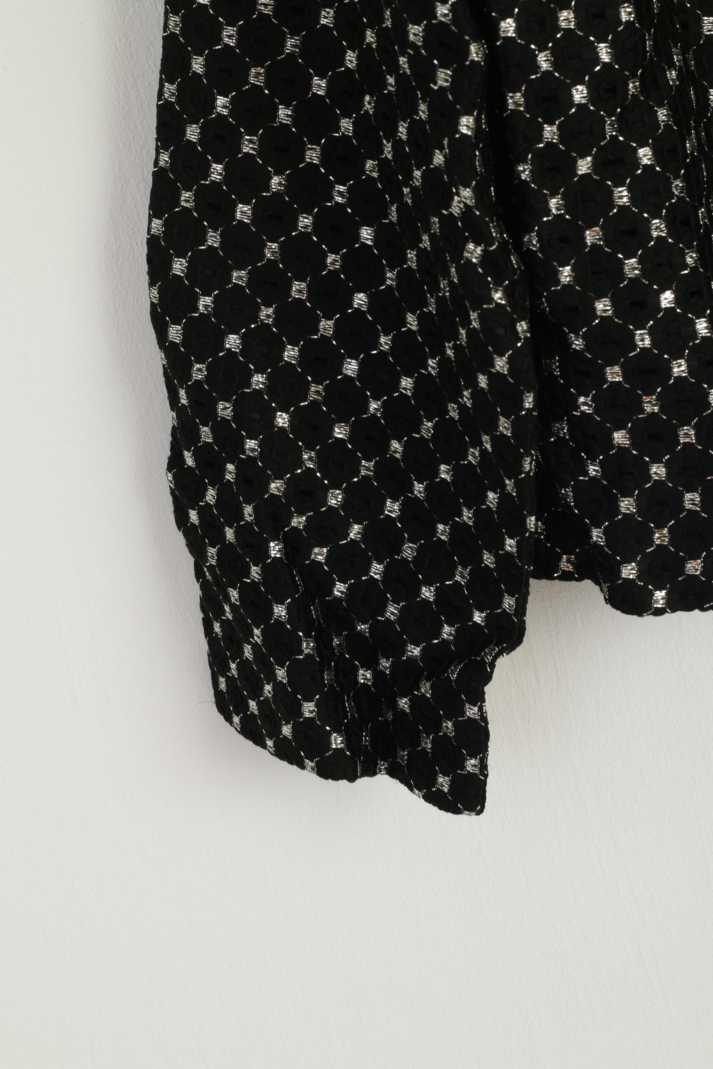 Vintage Women 44 L Cropped Blazer Black Silver Detailed Shiny Party Jacket