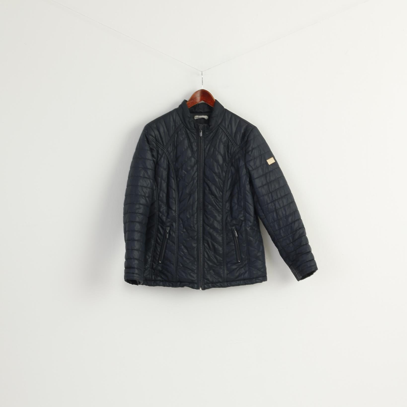 Escandelle Paris Women M Jacket Navy Quilted Casual Full Zipper Lightweight Top