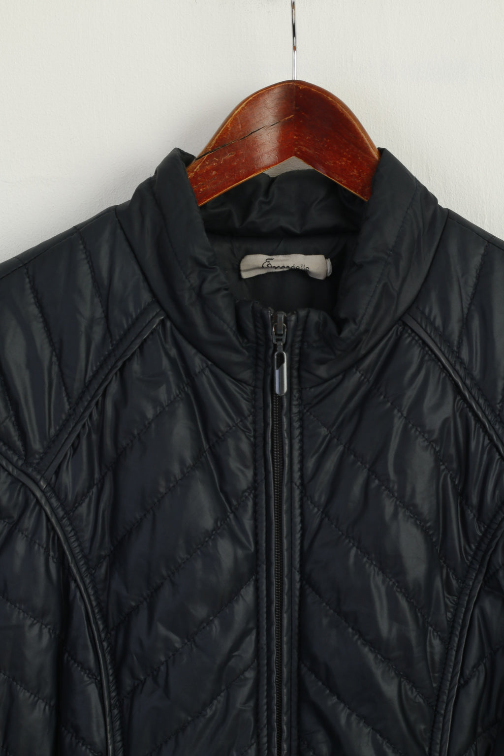 Escandelle Paris Women M Jacket Navy Quilted Casual Full Zipper Lightweight Top