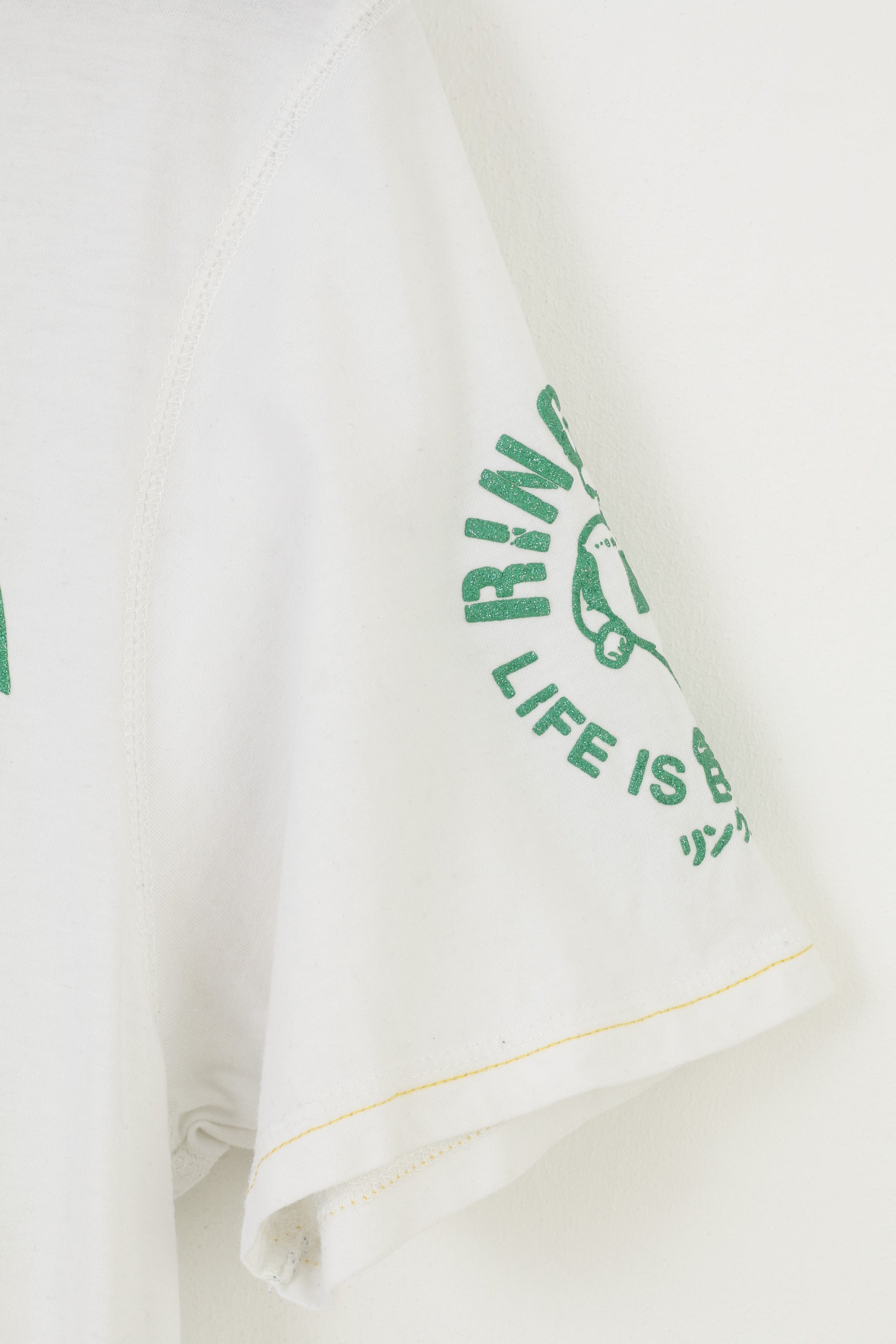 Ringspun Men L (S) Shirt White Cotton Sport Dinosaur Graphic Vintage Top