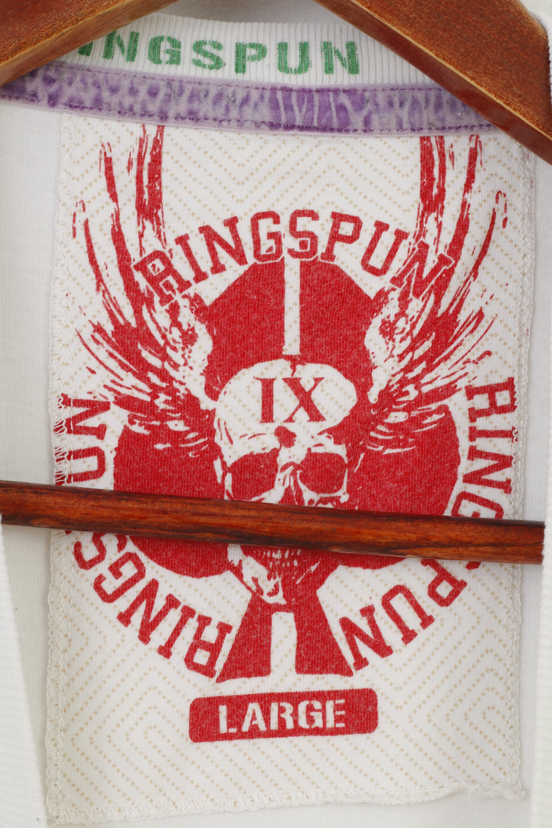 Ringspun Men L (S) Shirt White Cotton Sport Dinosaur Graphic Vintage Top