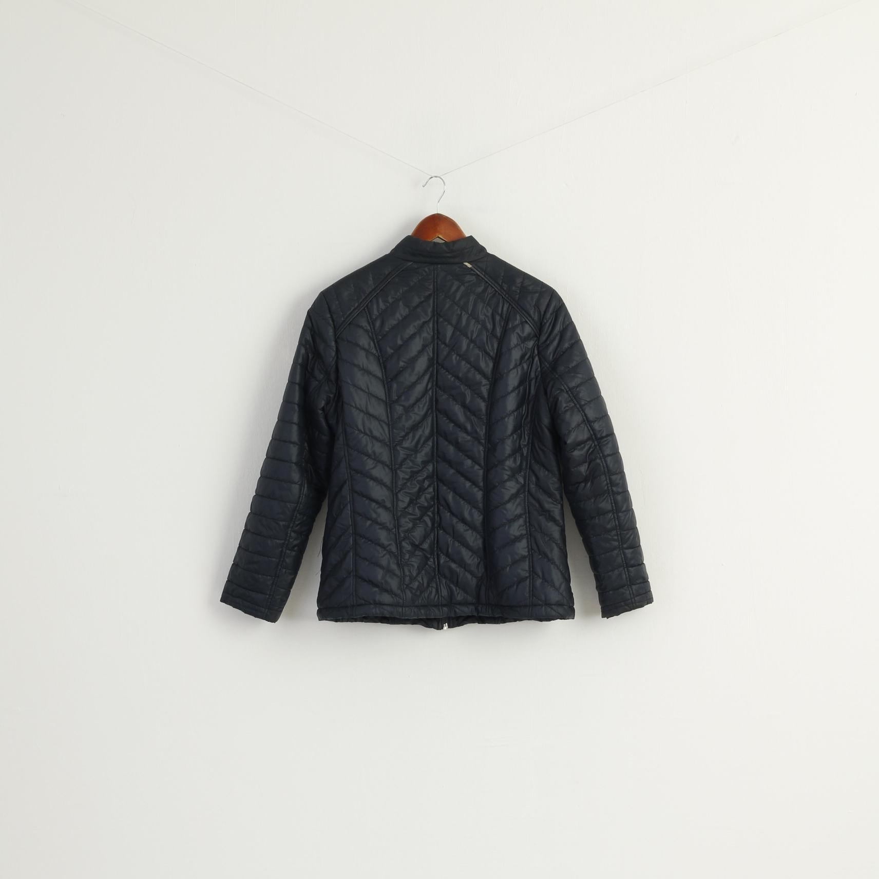 Escandelle Paris Women M Jacket Navy Quilted Casual Full Zipper Lightweight Top