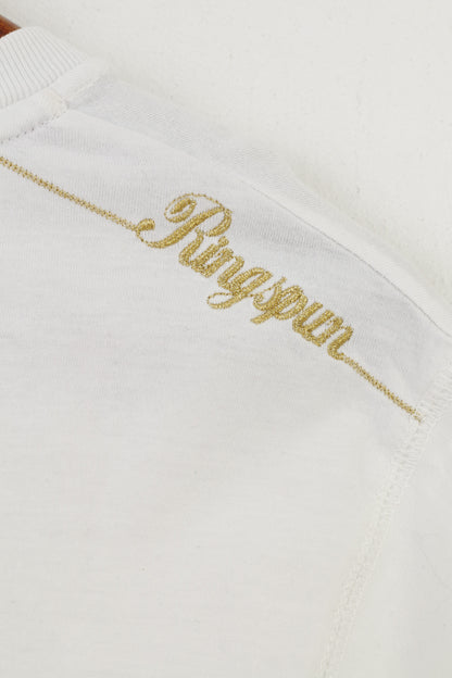 Ringspun Men L (S) Shirt White Cotton Sport Dinosaur Graphic Vintage Top
