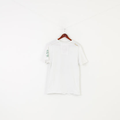 Camicia Ringspun da uomo L (S) in cotone bianco con grafica dinosauro sportiva e top vintage