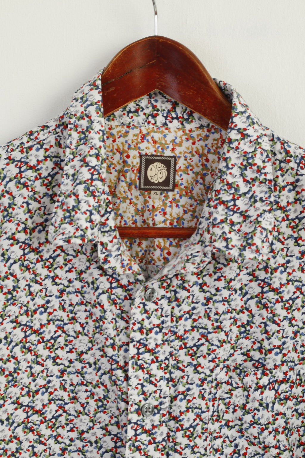 Pretty Green Men XL Casual Shirt White Printed Cotton Long Sleeve Pocket Top