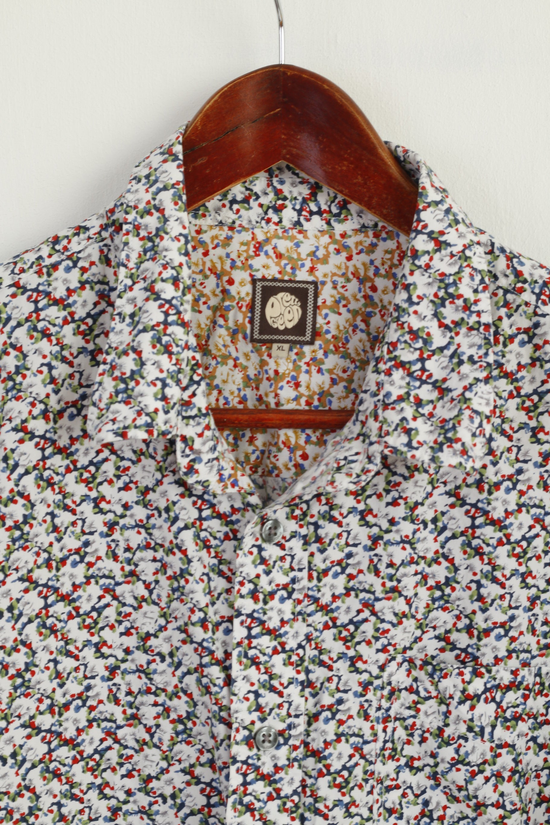 Pretty Green Men XL Casual Shirt White Printed Cotton Long Sleeve Pocket Top