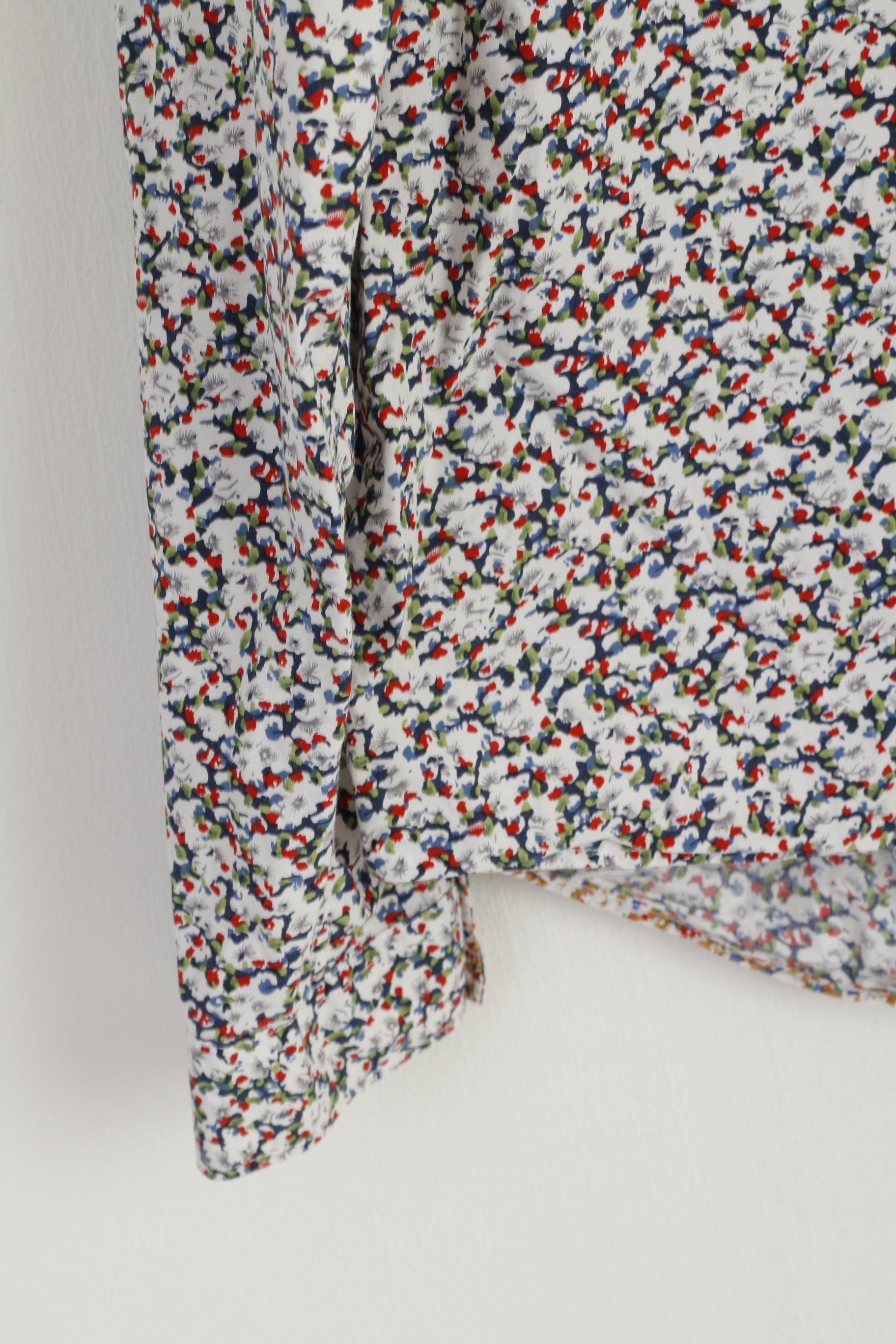 Pretty Green Men XL Casual Shirt White Printed Cotton Long Sleeve Pocket Top