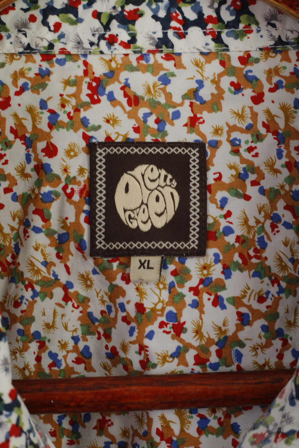Pretty Green Men XL Casual Shirt White Printed Cotton Long Sleeve Pocket Top