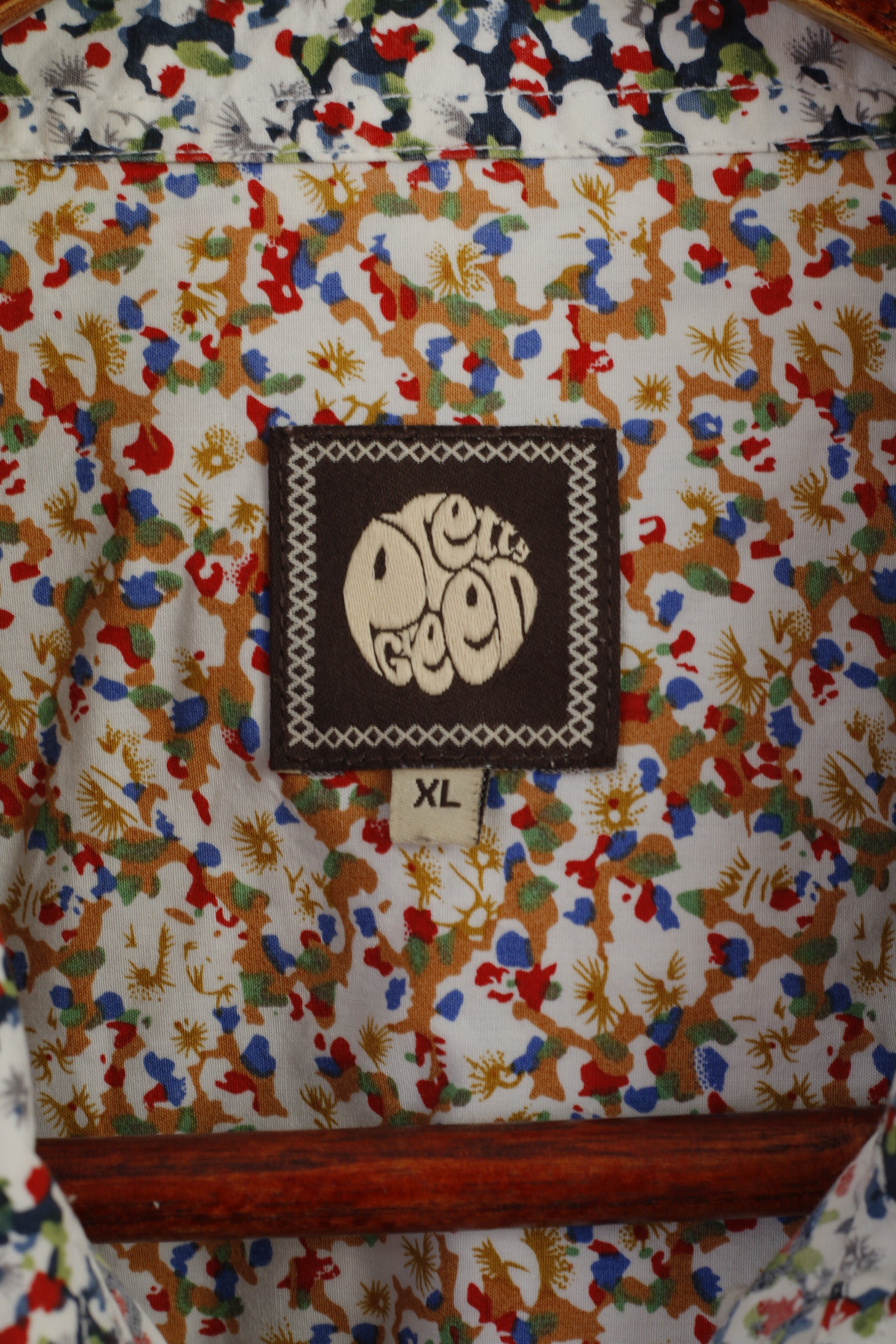 Pretty Green Men XL Casual Shirt White Printed Cotton Long Sleeve Pocket Top