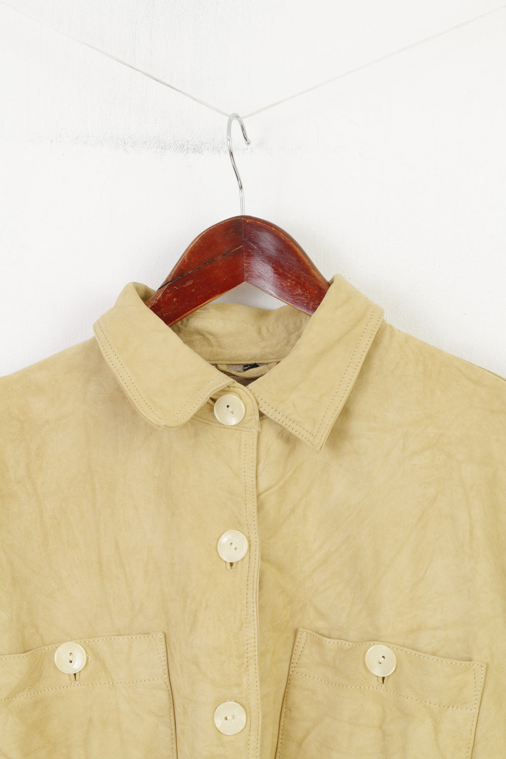 vintage Femme L Veste En Cuir Beige vintage Boutonné Western Country Top