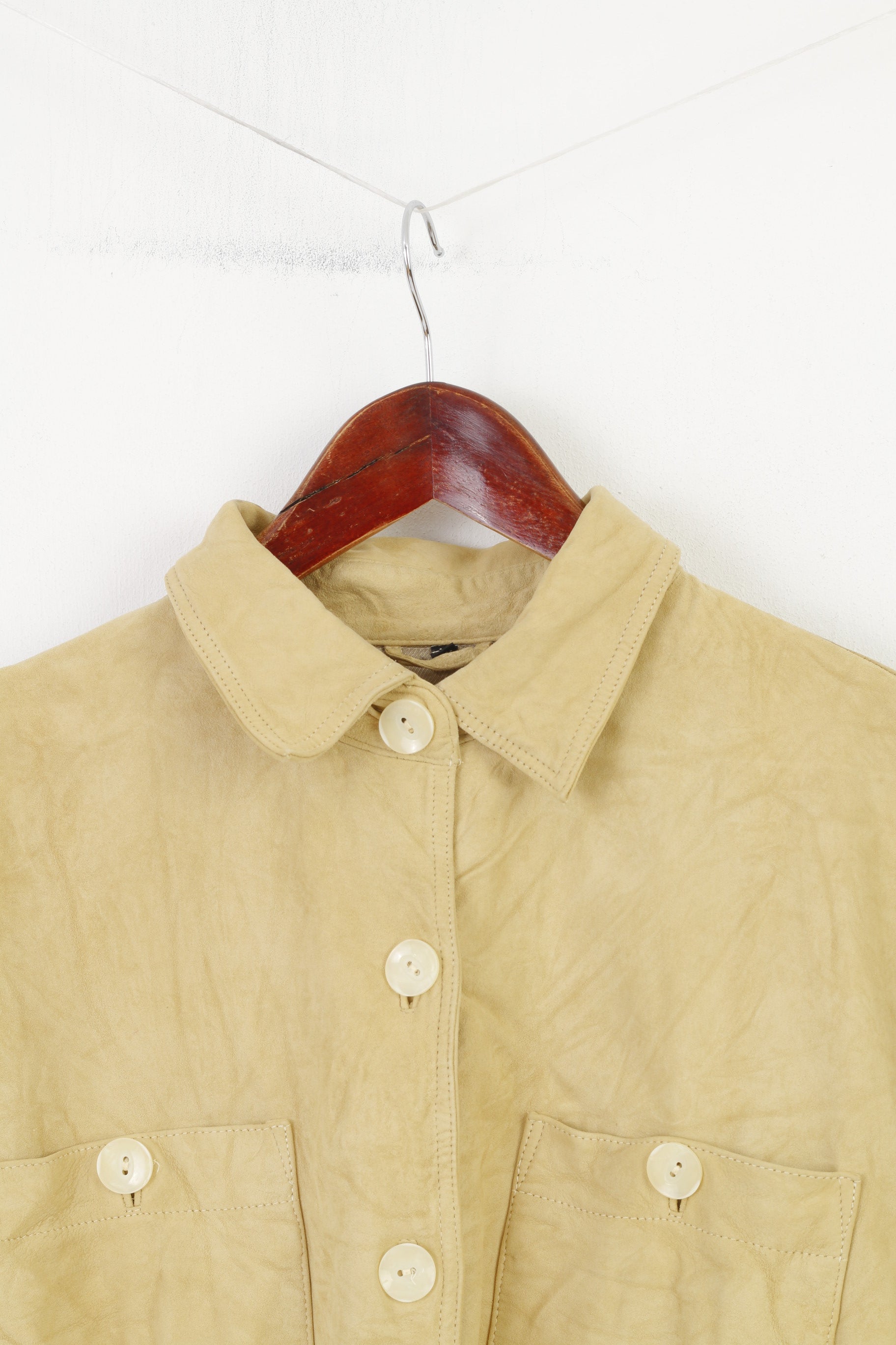 vintage Femme L Veste En Cuir Beige vintage Boutonné Western Country Top