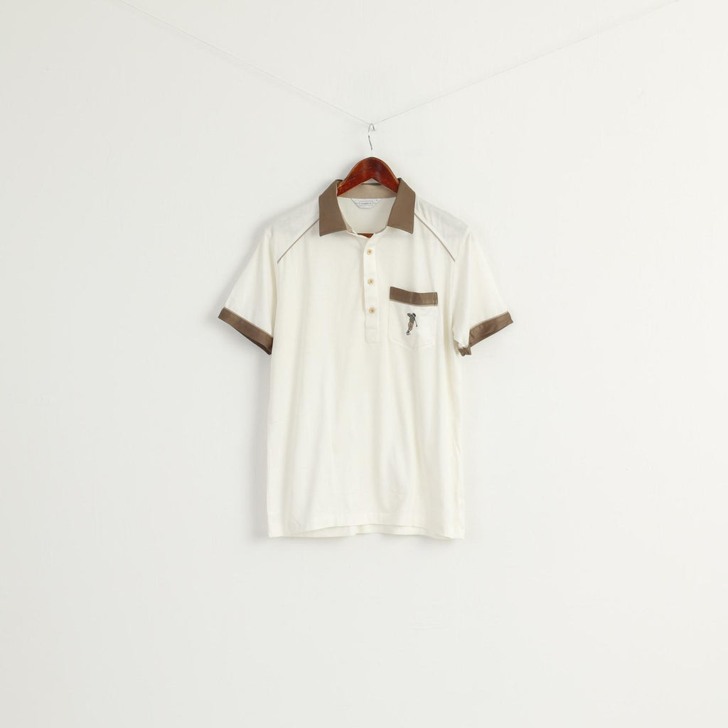 GABICCI Men L Polo Shirt Cream Shiny Cotton BlendPocket Golf Sport Classic Top