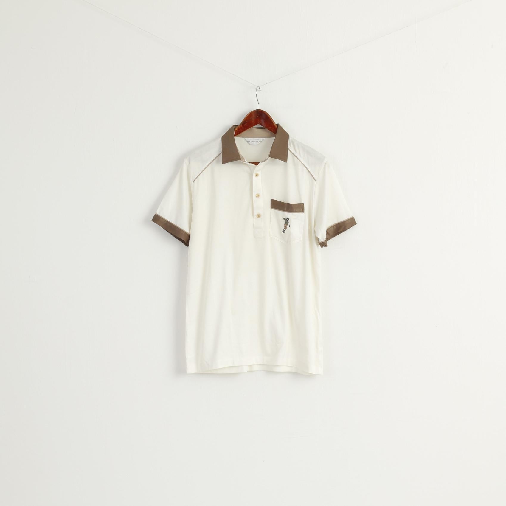 GABICCI Men L Polo Shirt Cream Shiny Cotton BlendPocket Golf Sport Classic Top
