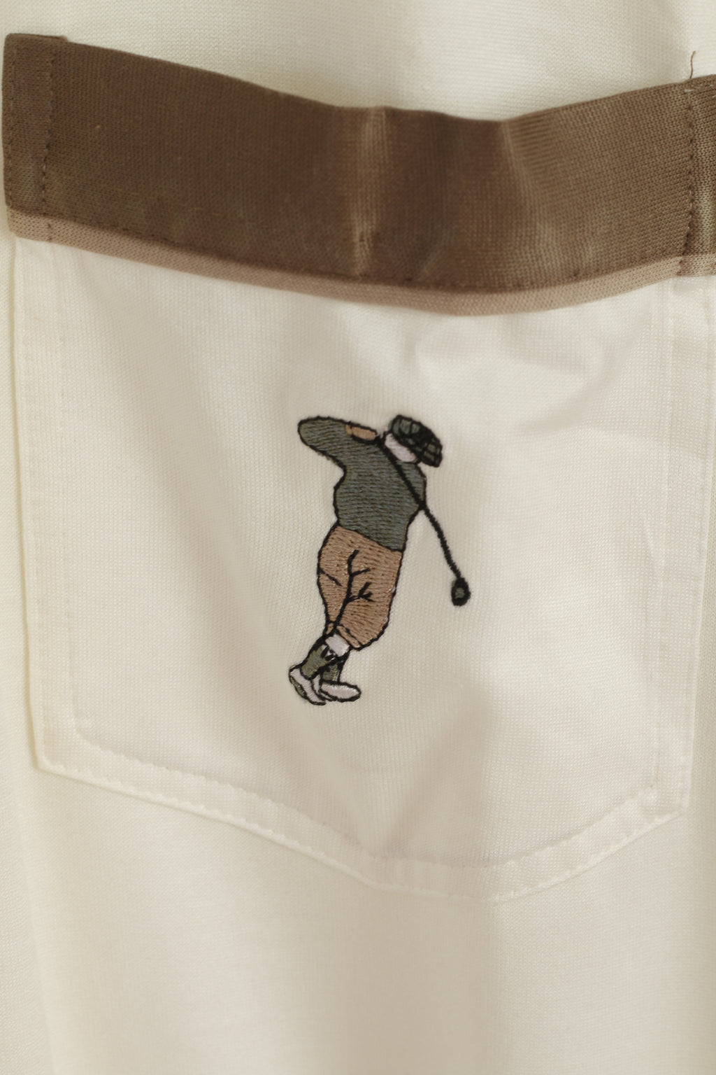 GABICCI Men L Polo Shirt Cream Shiny Cotton BlendPocket Golf Sport Classic Top