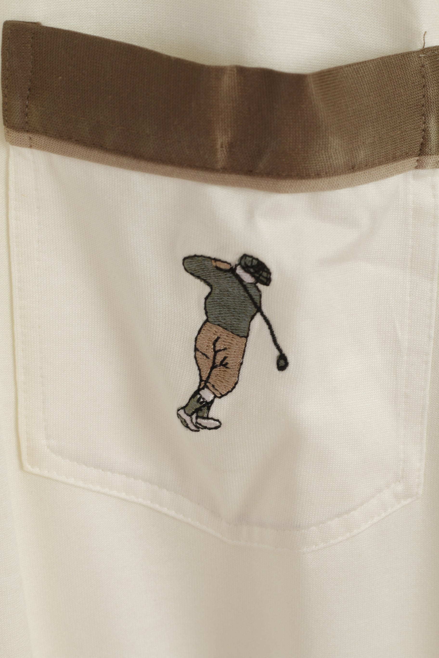 GABICCI Men L Polo Shirt Cream Shiny Cotton BlendPocket Golf Sport Classic Top