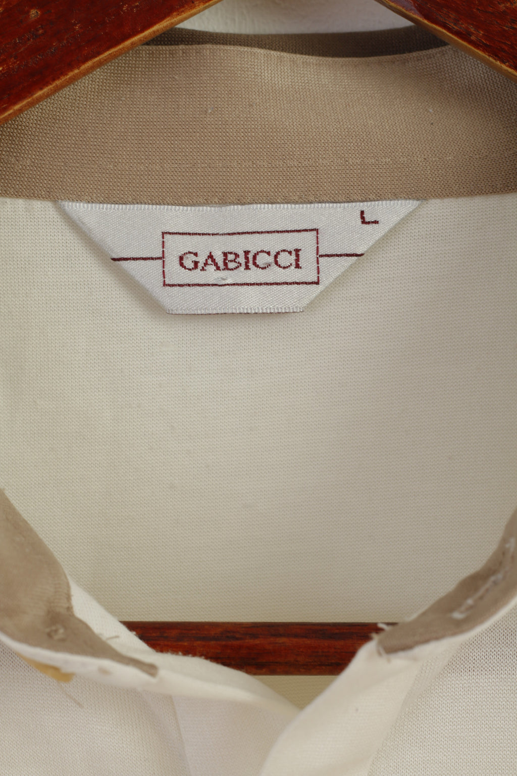 GABICCI Men L Polo Shirt Cream Shiny Cotton BlendPocket Golf Sport Classic Top