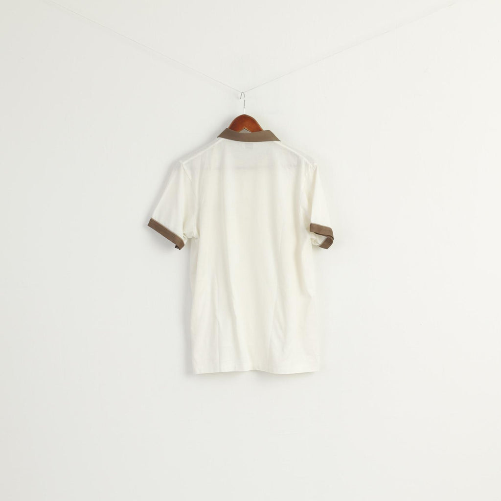 GABICCI Men L Polo Shirt Cream Shiny Cotton BlendPocket Golf Sport Classic Top