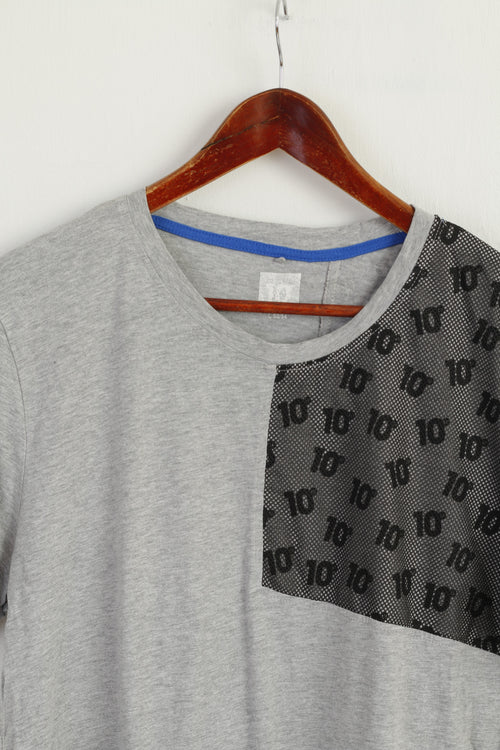 10 Men L 52/54 Shirt Grey Cotton Crew Neck 10 Mesh Detailed Sport Top