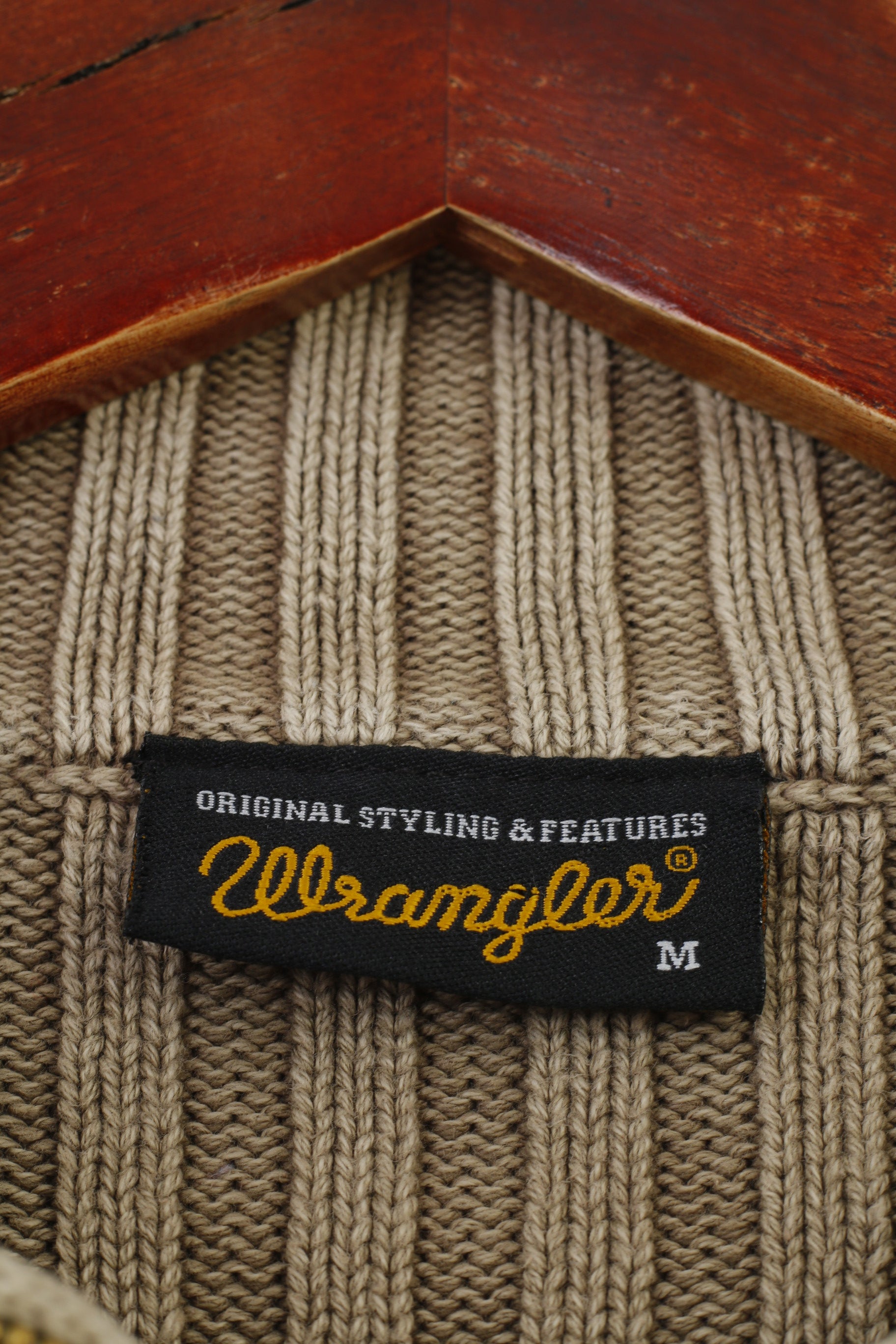 Wrangler Men M Jumper Brown Cotton Zip Neck Vintage Classic Sweater