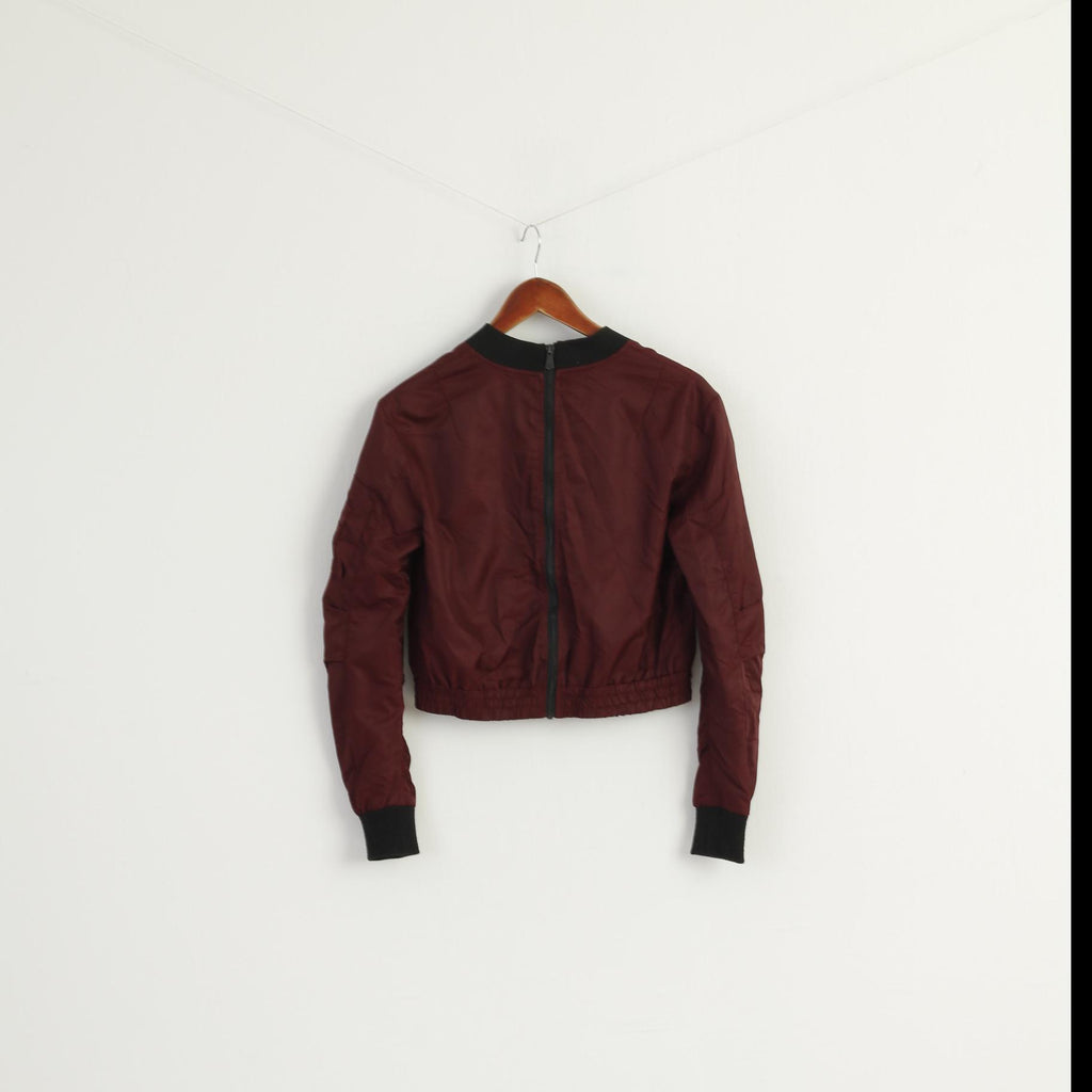 Eksept Women XS Jacket Burgundy Zip Up Cropped Nylon Bomber Streetwear Top