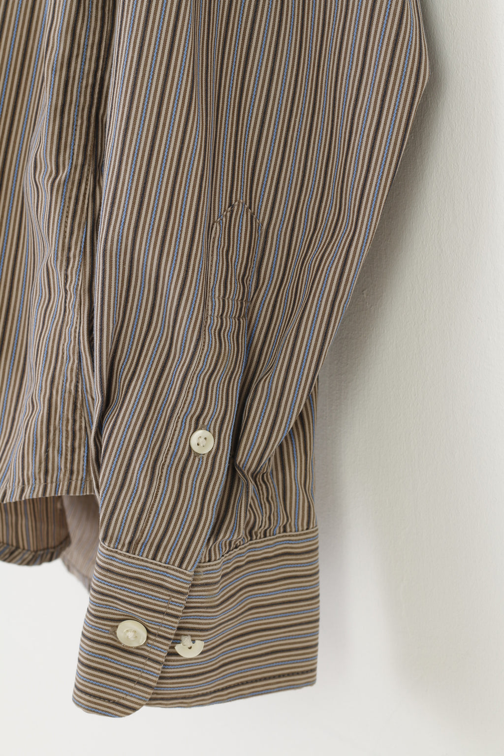 GAP Men 14 1/2 S Casual Shirt Striped Brown Collar Long Sleeve Classic Fit Cotton Top