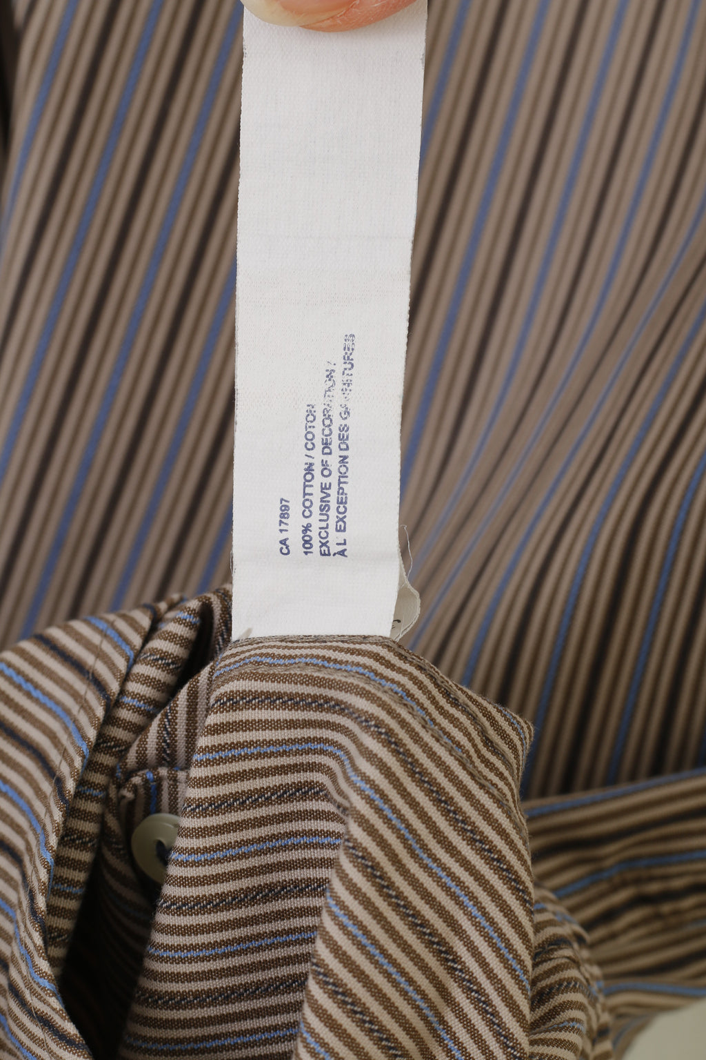 GAP Men 14 1/2 S Casual Shirt Striped Brown Collar Long Sleeve Classic Fit Cotton Top