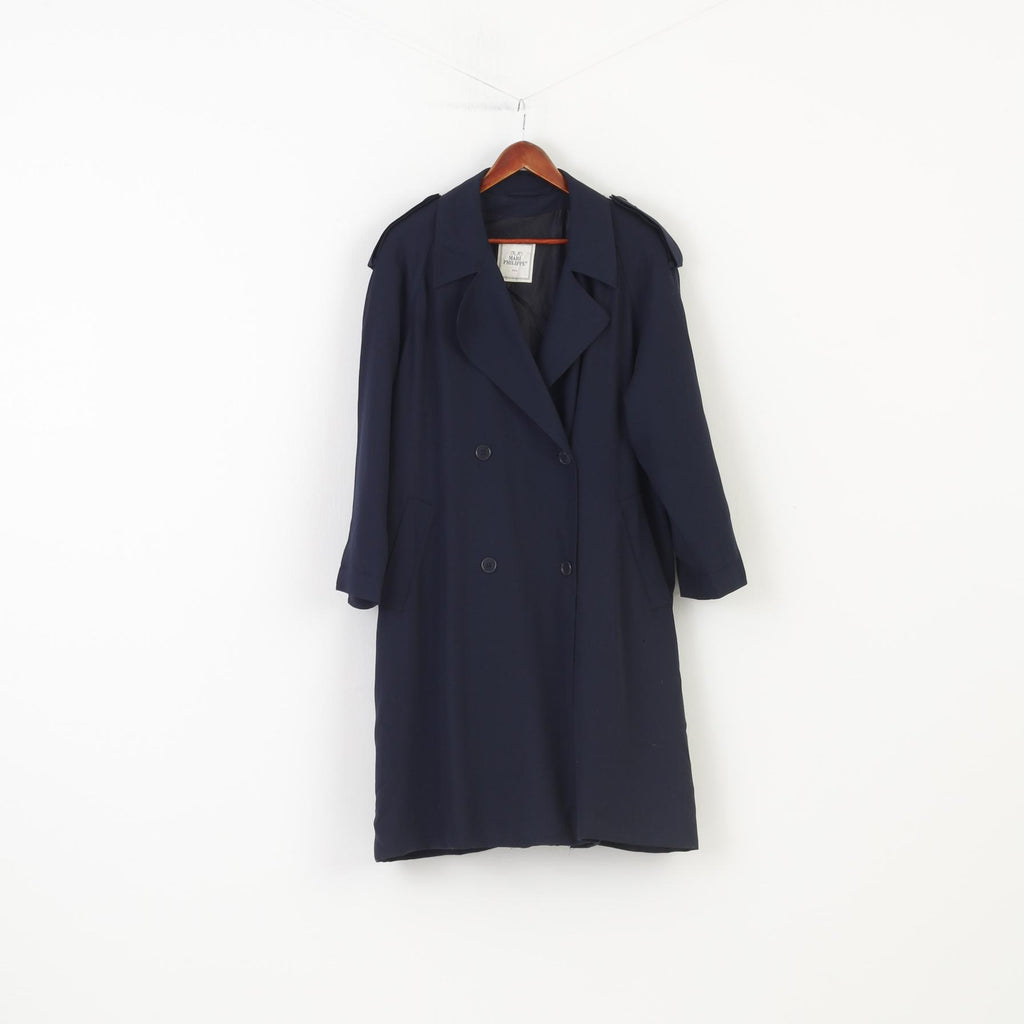 Mari Philippe Paris Men 16 (XL) Coat Buttons Navy Double Breasted Vintage Long Sleeve Top