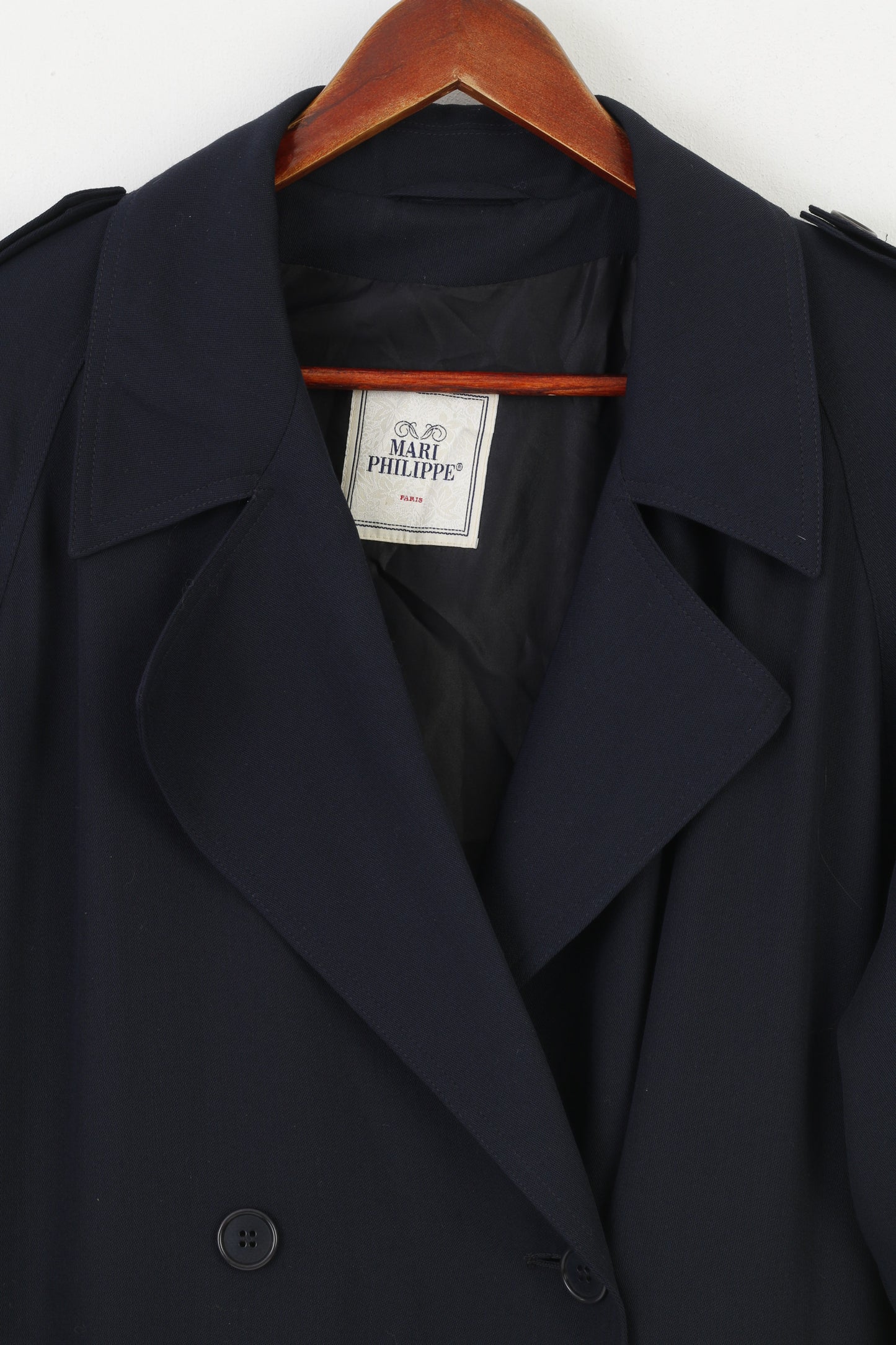 Mari Philippe Paris Women 16 42 XL Coat Navy Vintage Buttons Double Breasted Peacoat