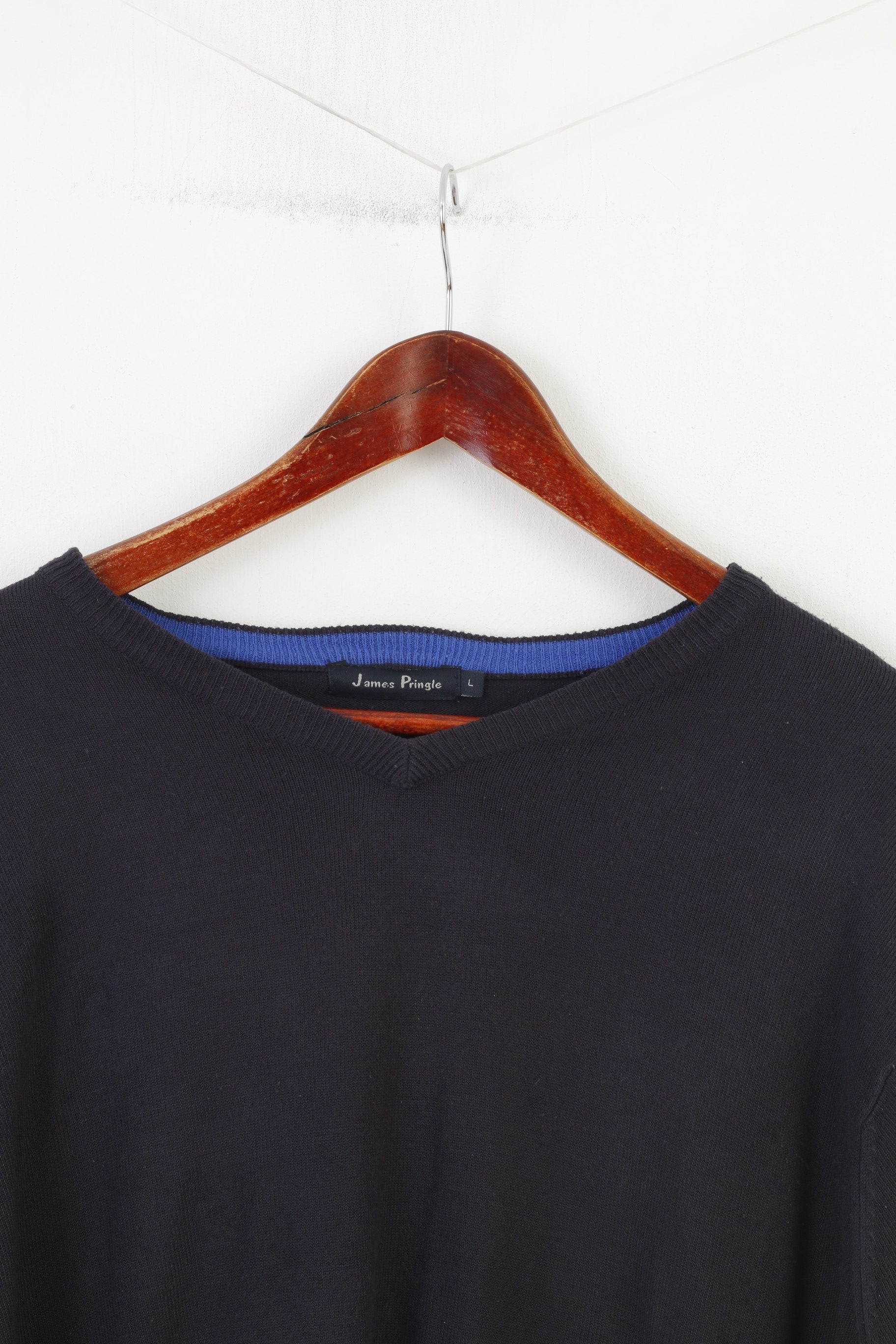 James Pringle Men L Jumper Navy V Neck Acrylic Classic Vintage Top