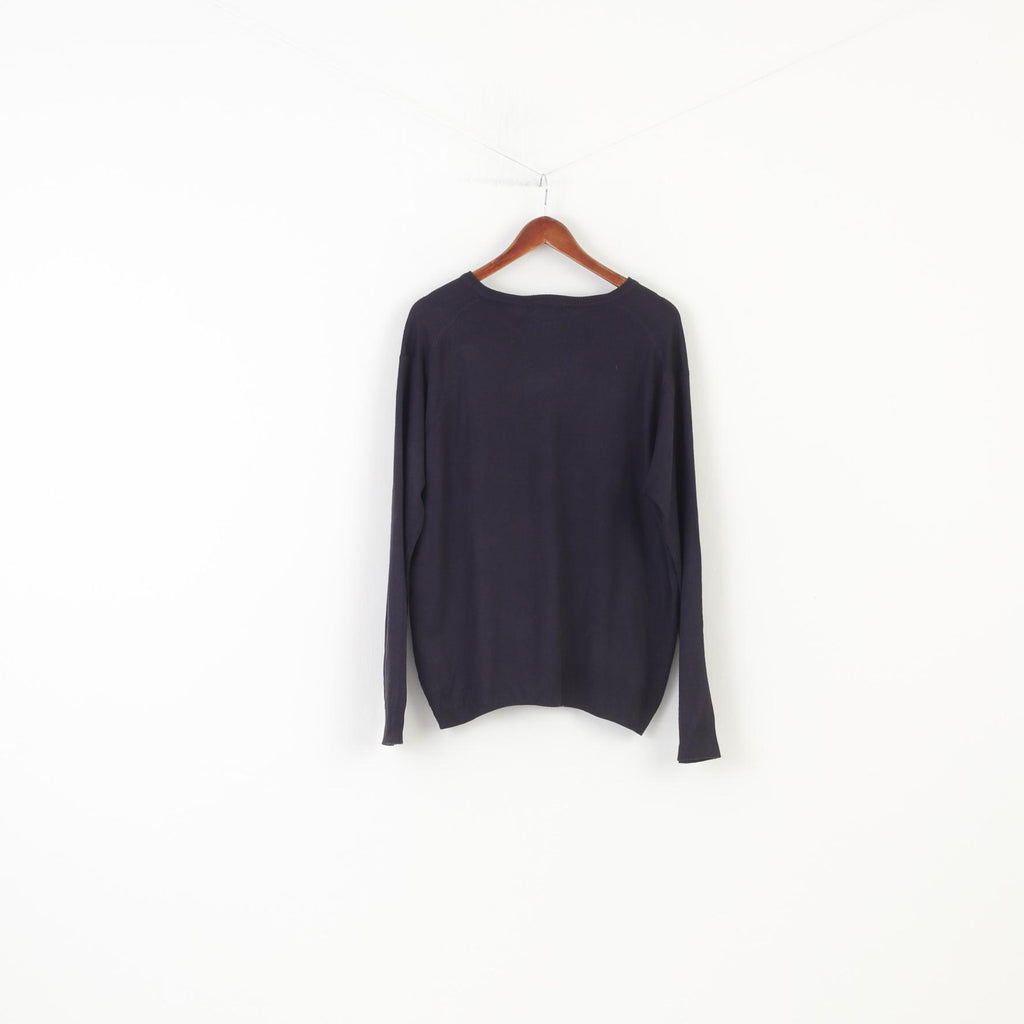 James Pringle Men L Jumper Navy V Neck Acrylic Classic Vintage Top