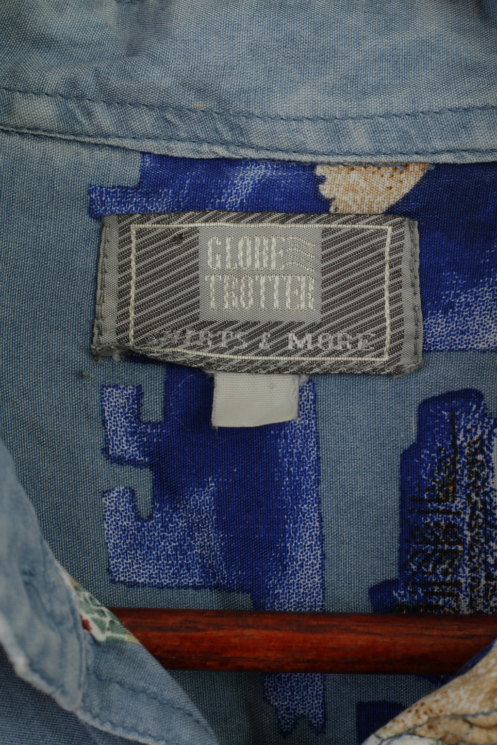 Globe Trotter Men XL Casual Shirt Blue Soft Cotton Vintage Printed Pocket Top