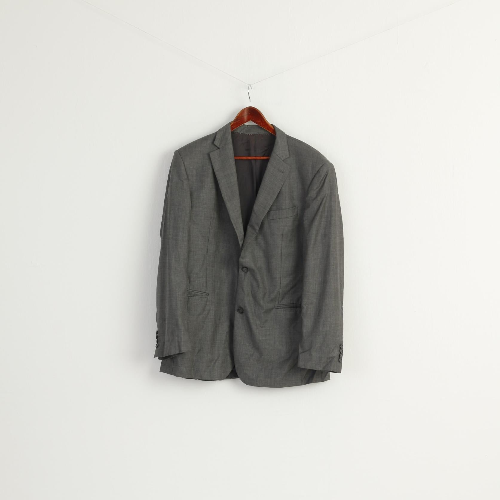 Carl Gross Men 54 44 Blazer Grey Loro Piana Wool 150's Vintage Single Breasted Jacket