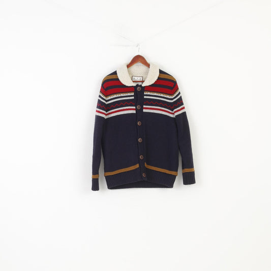 H.J.H Men M Jumper Navy  Collar Padded Buttons Tradition Vintage Acrylic Winter Striped Top 