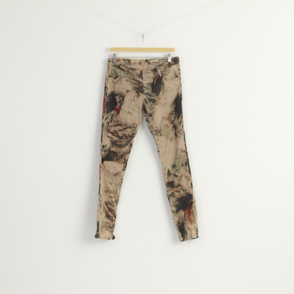 Please Women L Trousers Brown Camouflage Skinny Made in Italy Pants