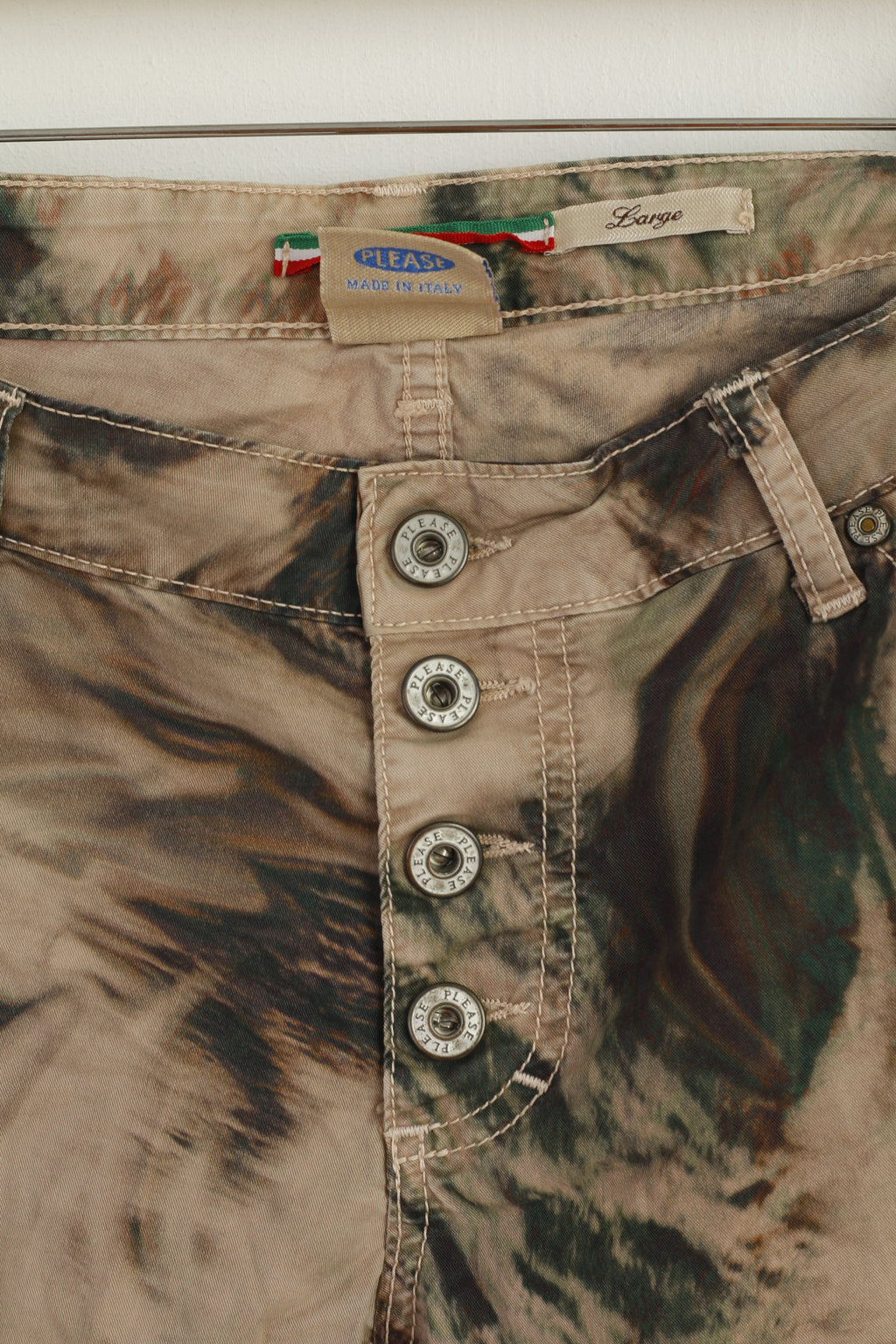 Please Women L Trousers Brown Camouflage Skinny Made in Italy Pants