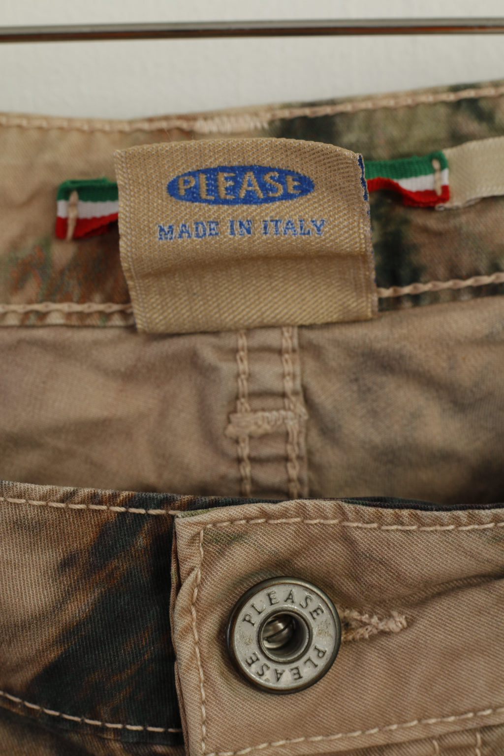 Please Women L Trousers Brown Camouflage Skinny Made in Italy Pants