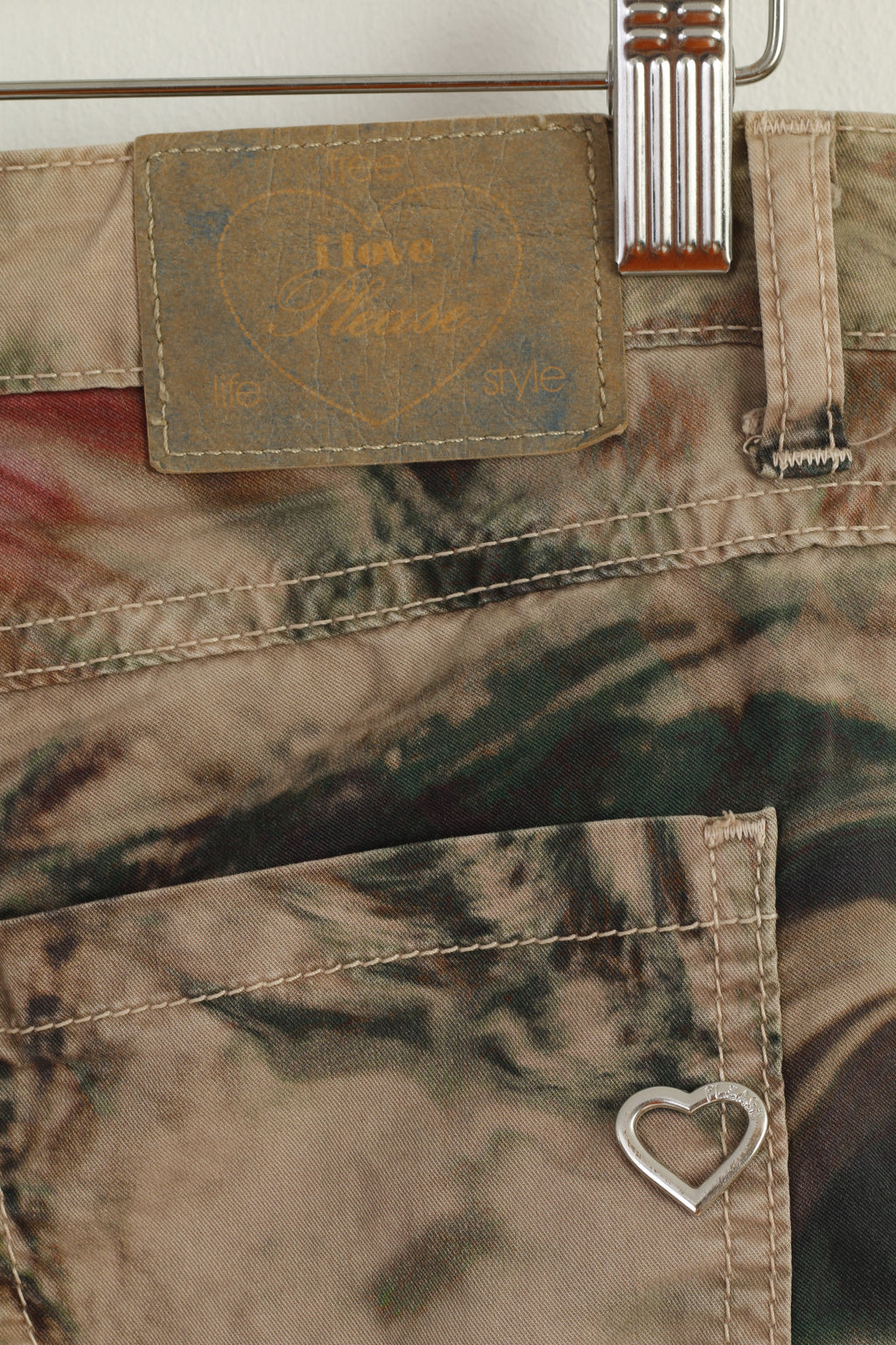 Please Women L Trousers Brown Camouflage Skinny Made in Italy Pants