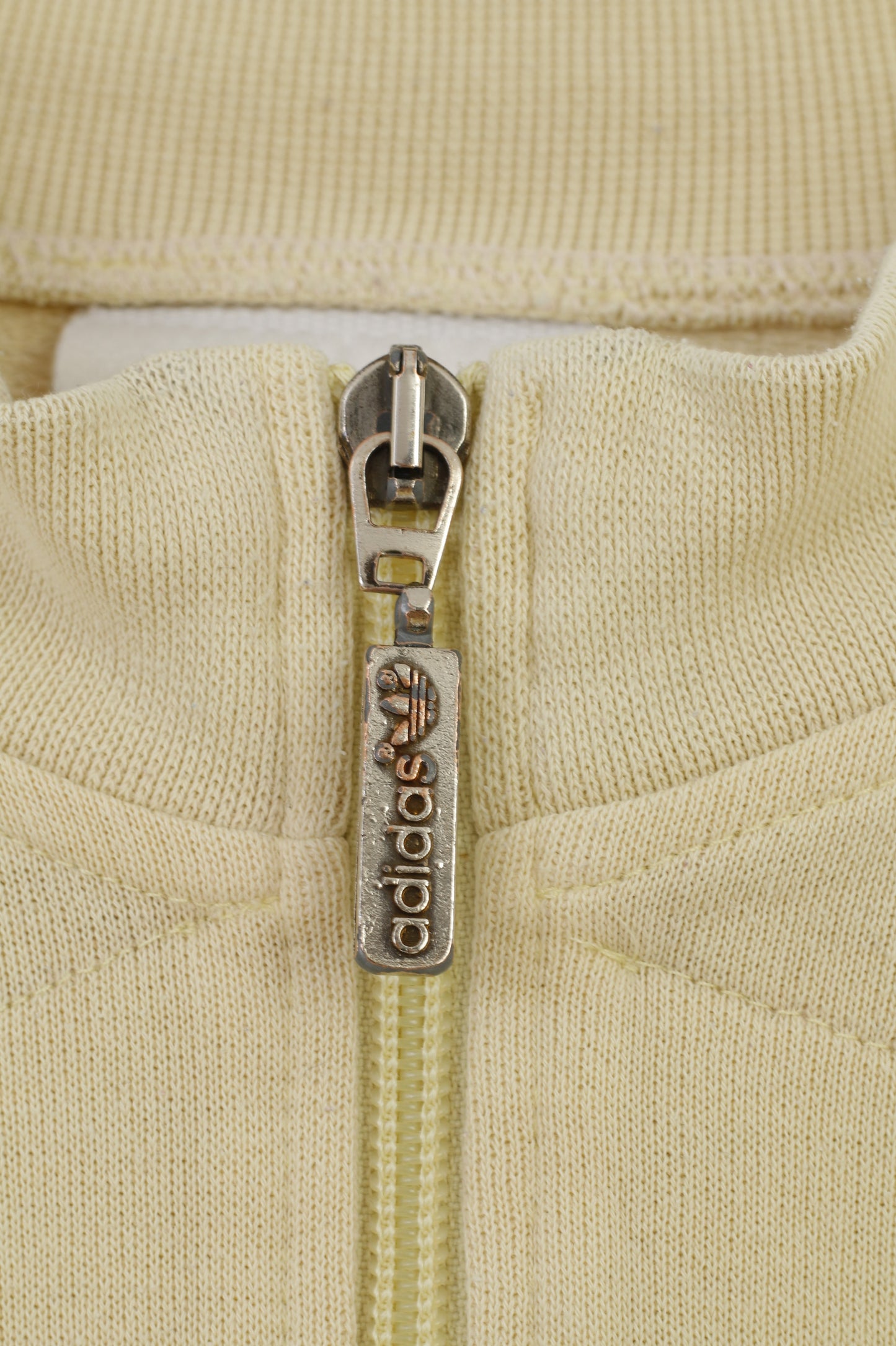 Adidas Men XL Sweatshirt Beige Vintage Logo Cotton Zip Neck F198 90' Oversize Top