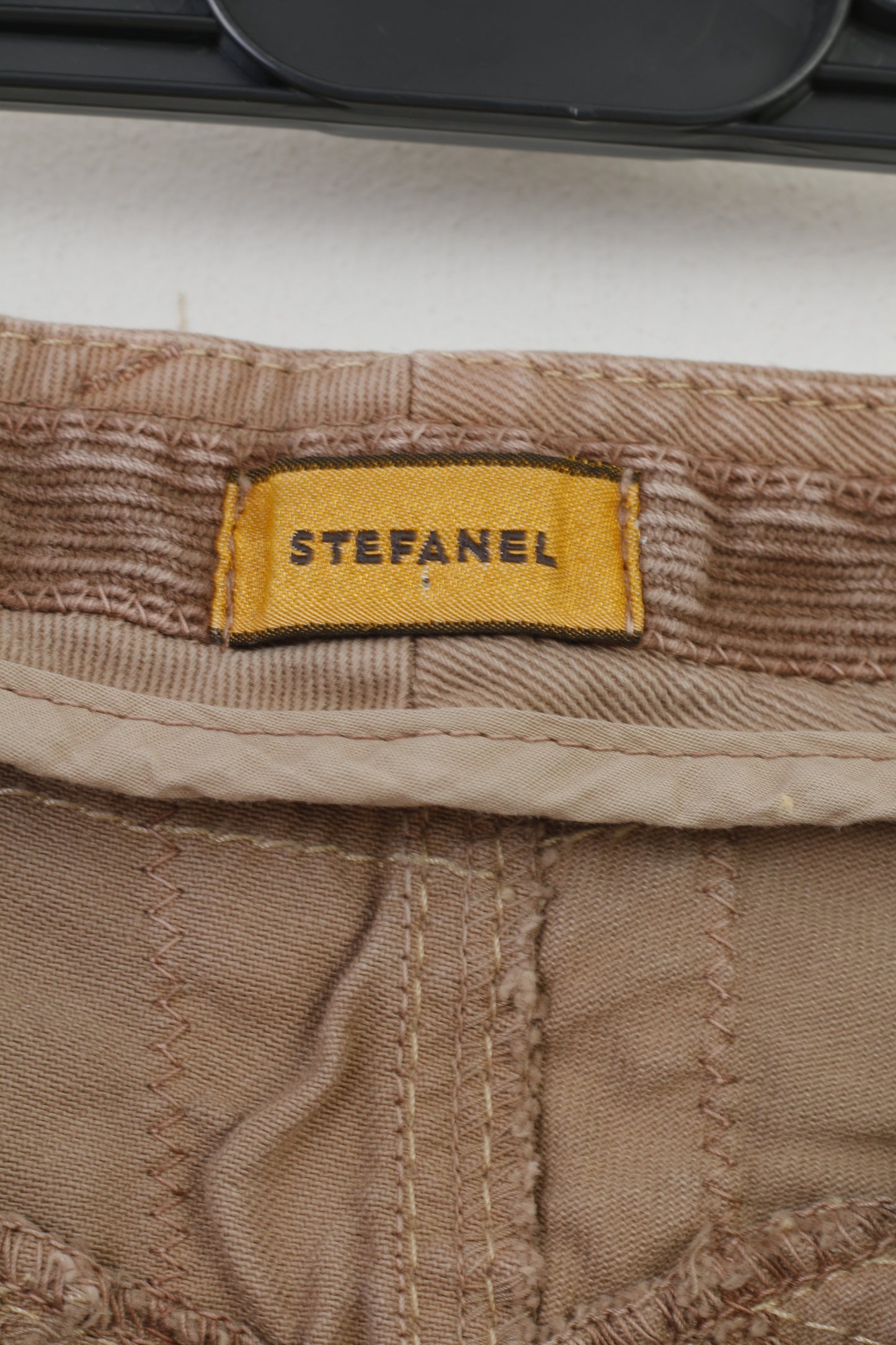 Stefanel Woman S Pantalon Marron CottonCorduroy Vtg Jambe Large Taille Basse Poches Haut