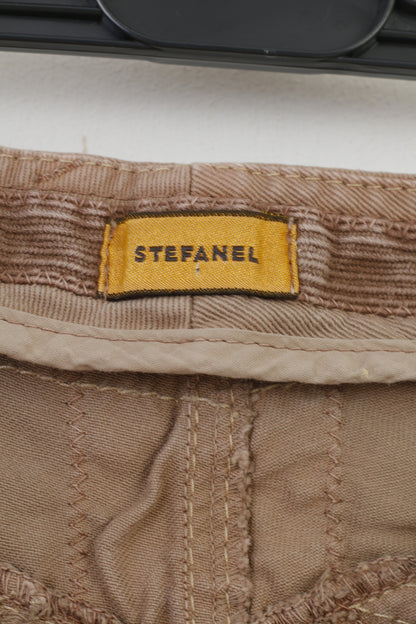 Stefanel Woman S Pantalon Marron CottonCorduroy Vtg Jambe Large Taille Basse Poches Haut