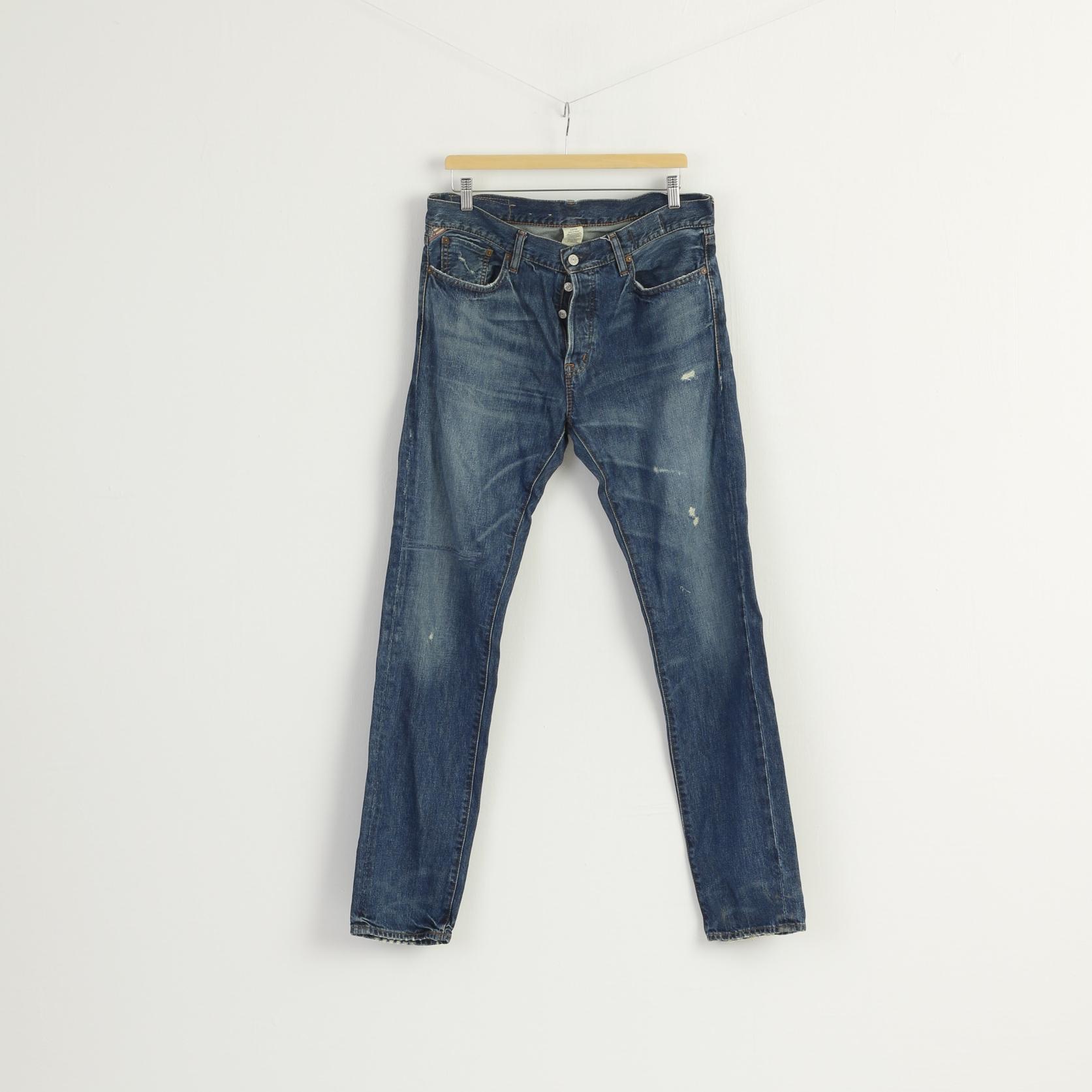 Ralph Lauren Men 32 Jeans Trousers Blue Denim Cotton Vintage Straight Leg Pants