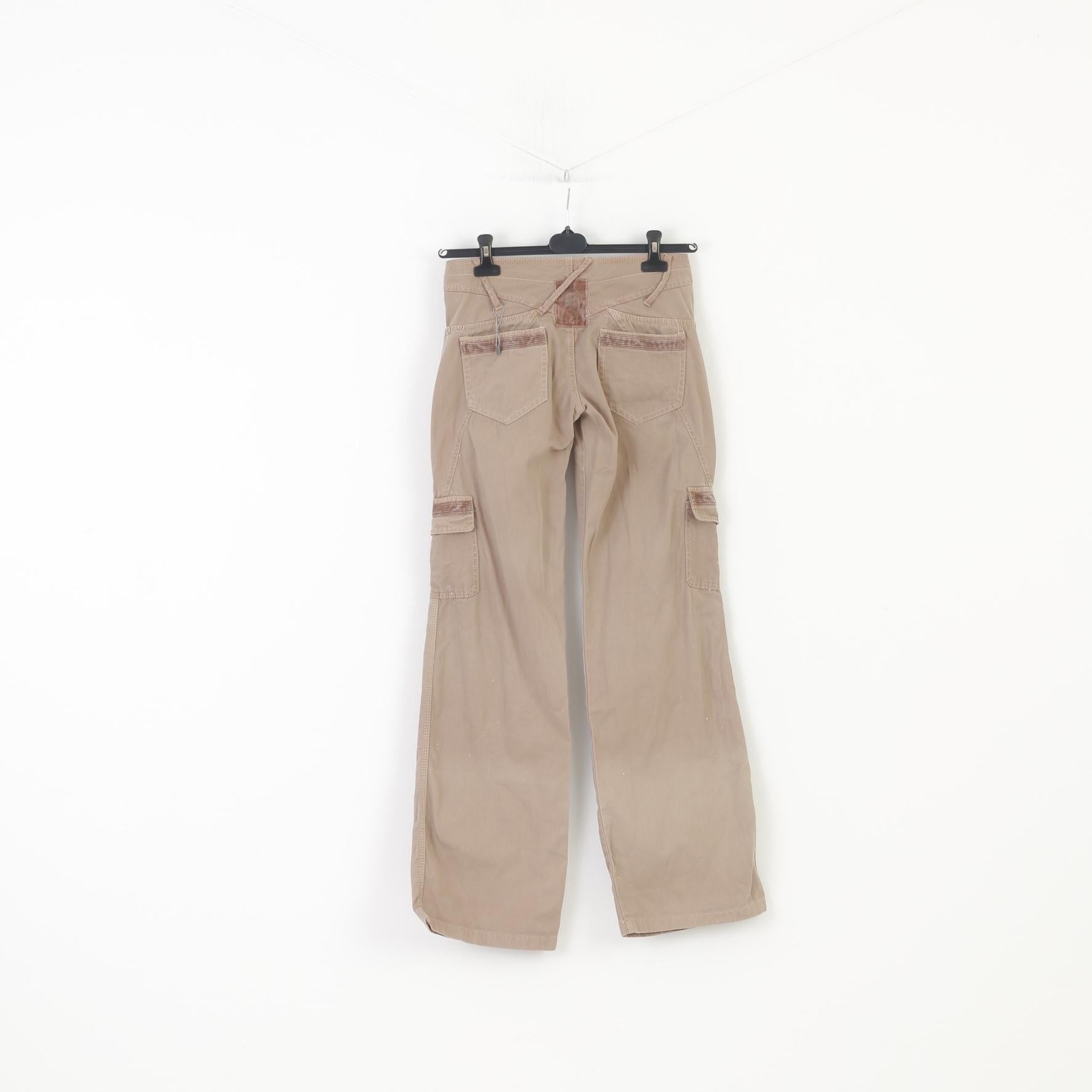 Stefanel Woman S Trousers Brown CottonCorduroy Vtg Wide Leg Low Waist Pockets Top