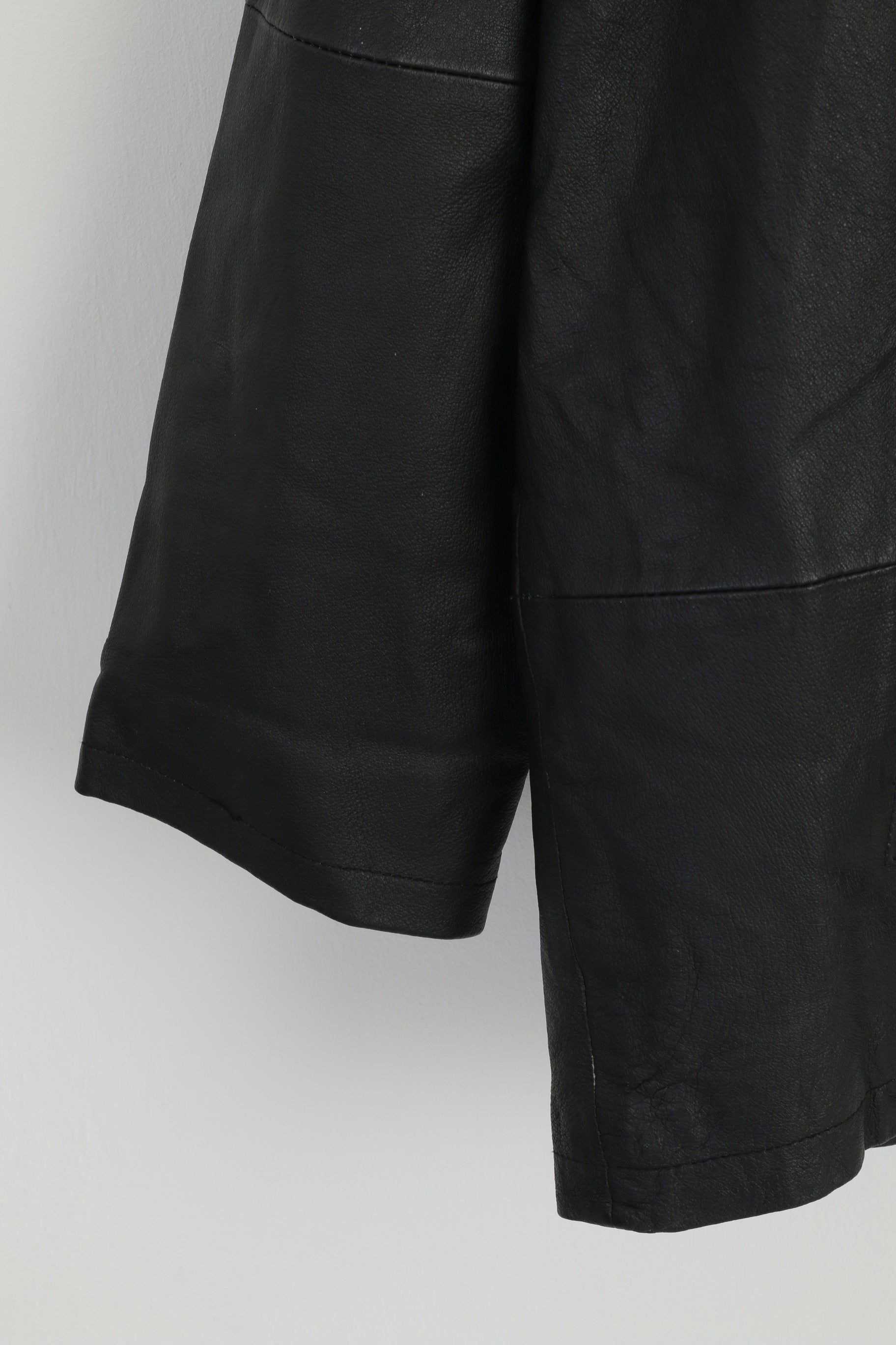 JOY Women 44 L Jacket Vintage Black Leather Shoulder Pads Buttoned Retro Top