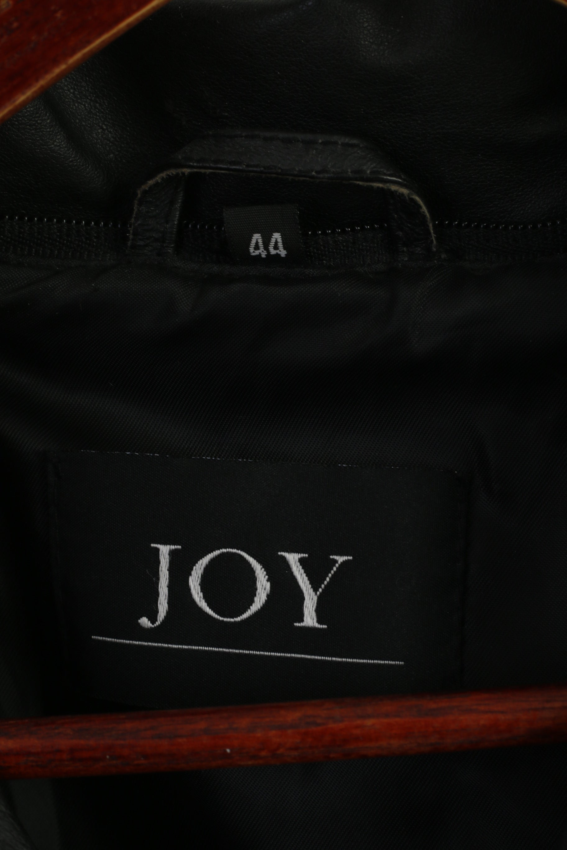 JOY Women 44 L Jacket Vintage Black Leather Shoulder Pads Buttoned Retro Top